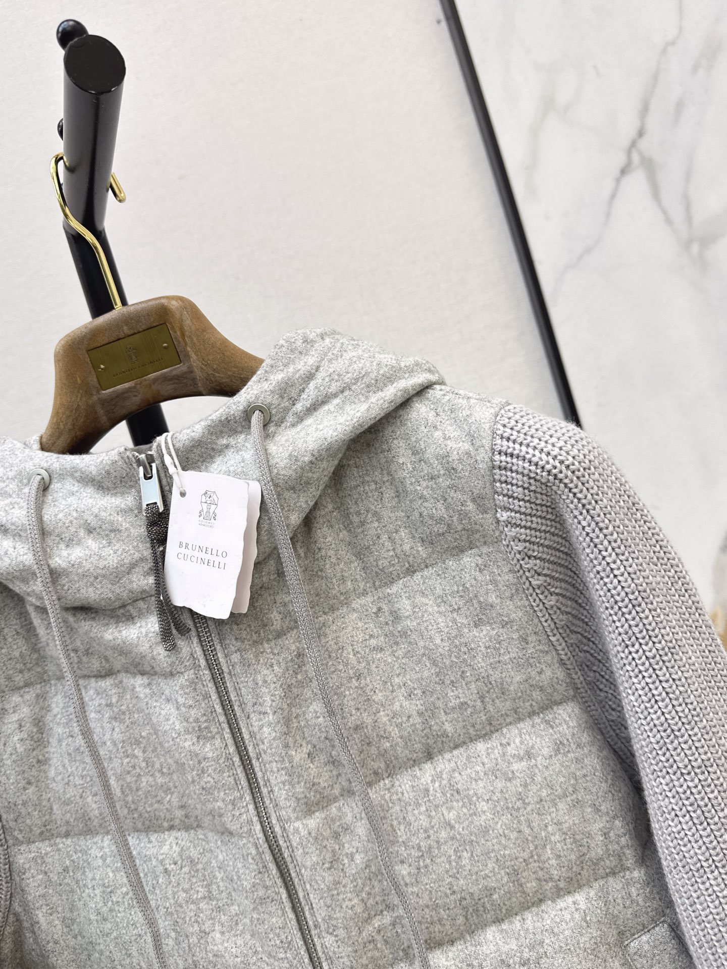 Brun 26fw knit contaract hooded down jacket