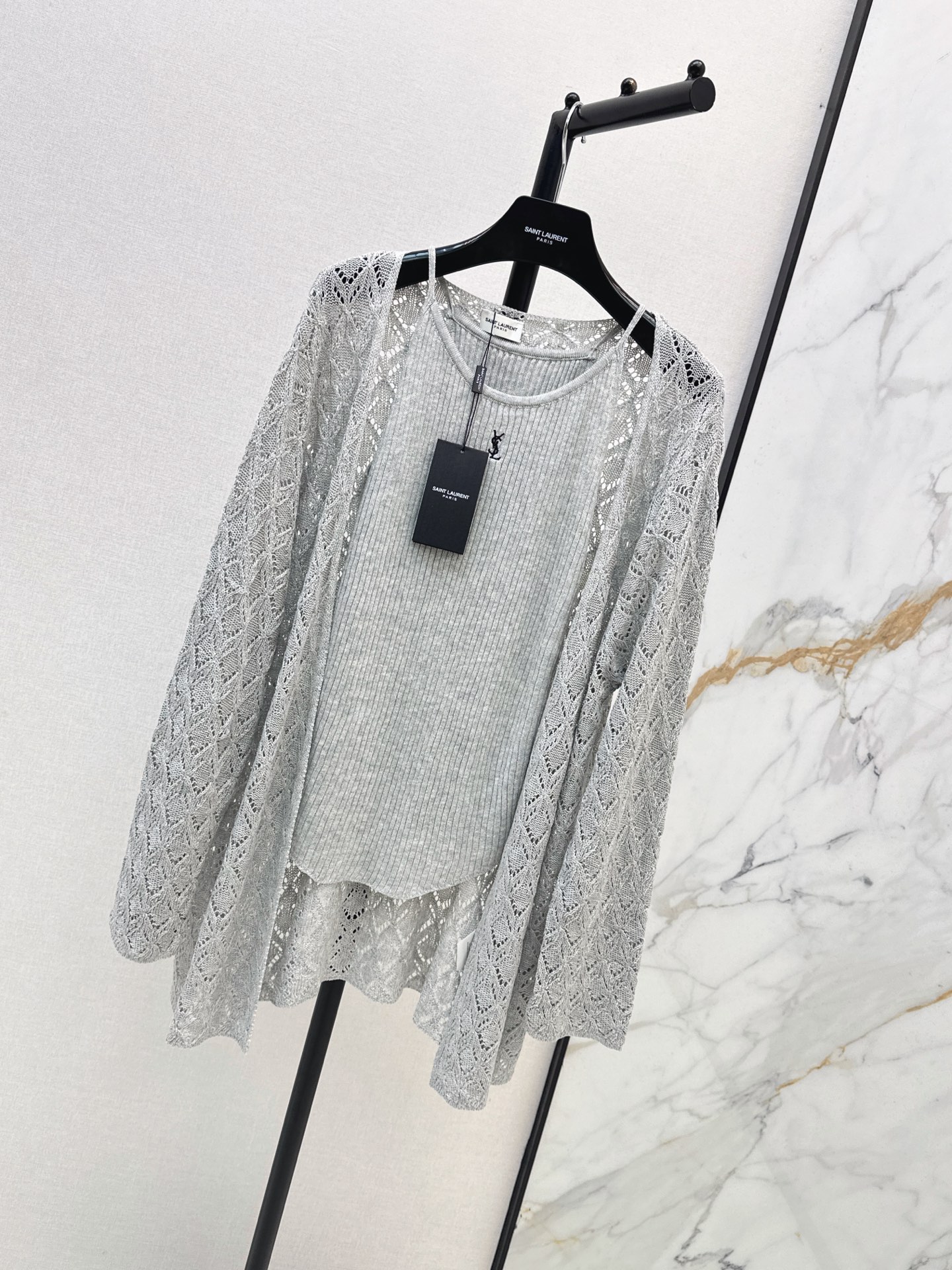 Sain 26fw hollow knit cardigan vest sets