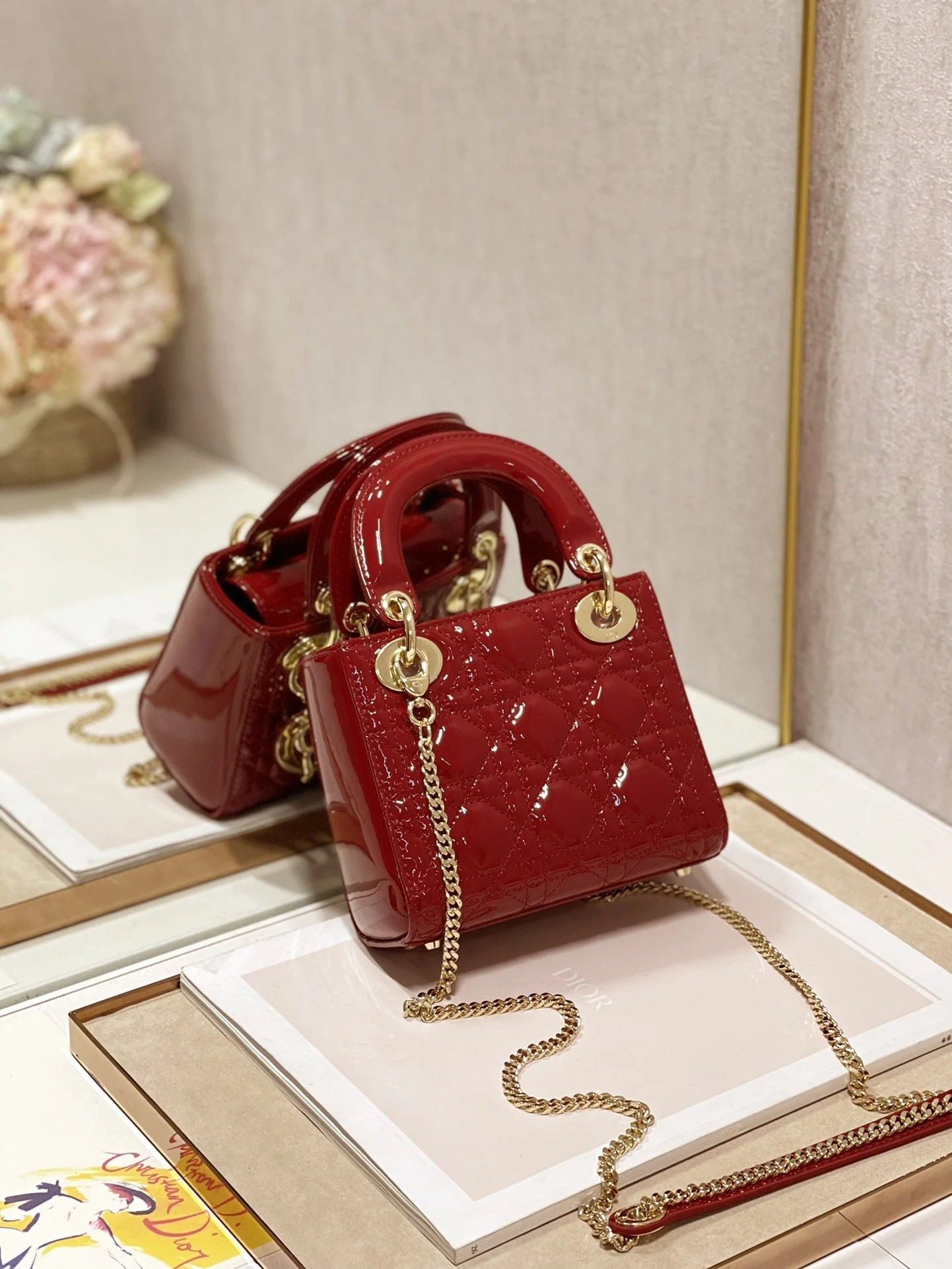 DO Mini Lady Bag Cherry Red Patent Cannage Calfskin
