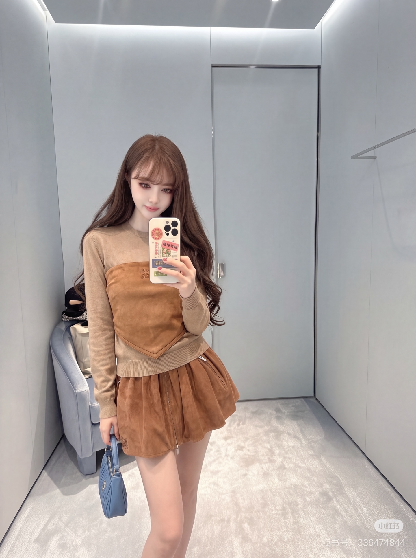 Miu 26fw suede-effect mini skirt