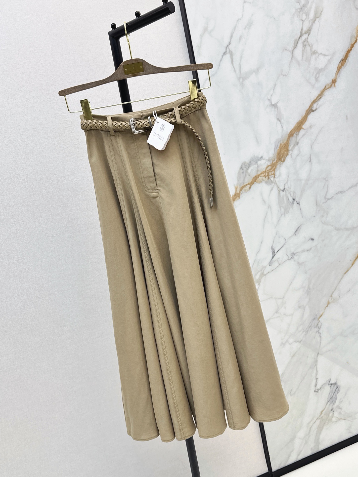 Brun 26ss belted pleated skirt