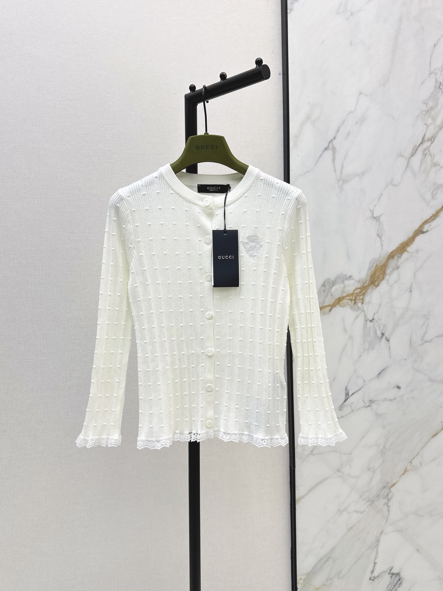 Guc 26fw lace trim knit cardigan