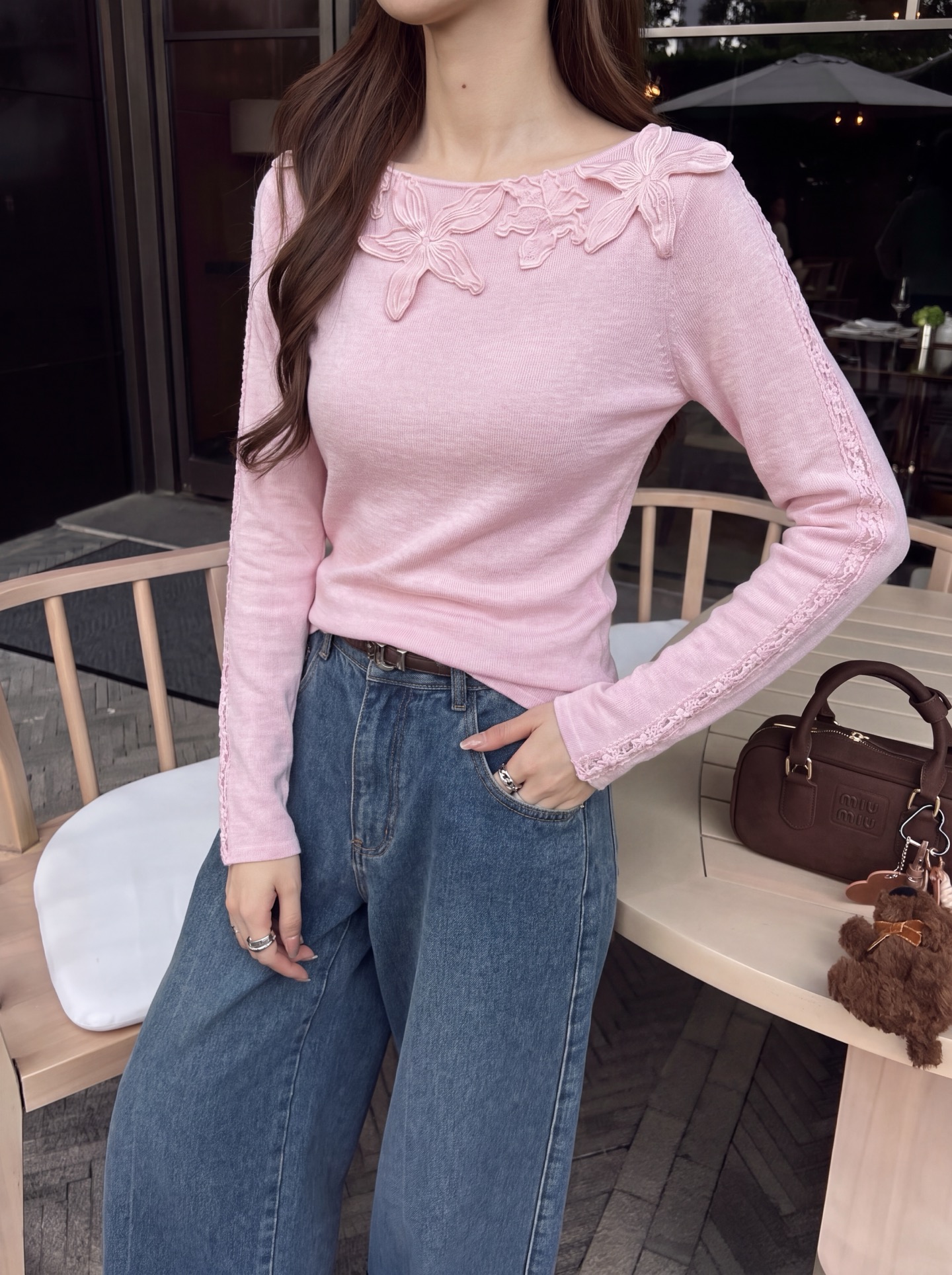 ES 26fw lace embroidery knit basic tee