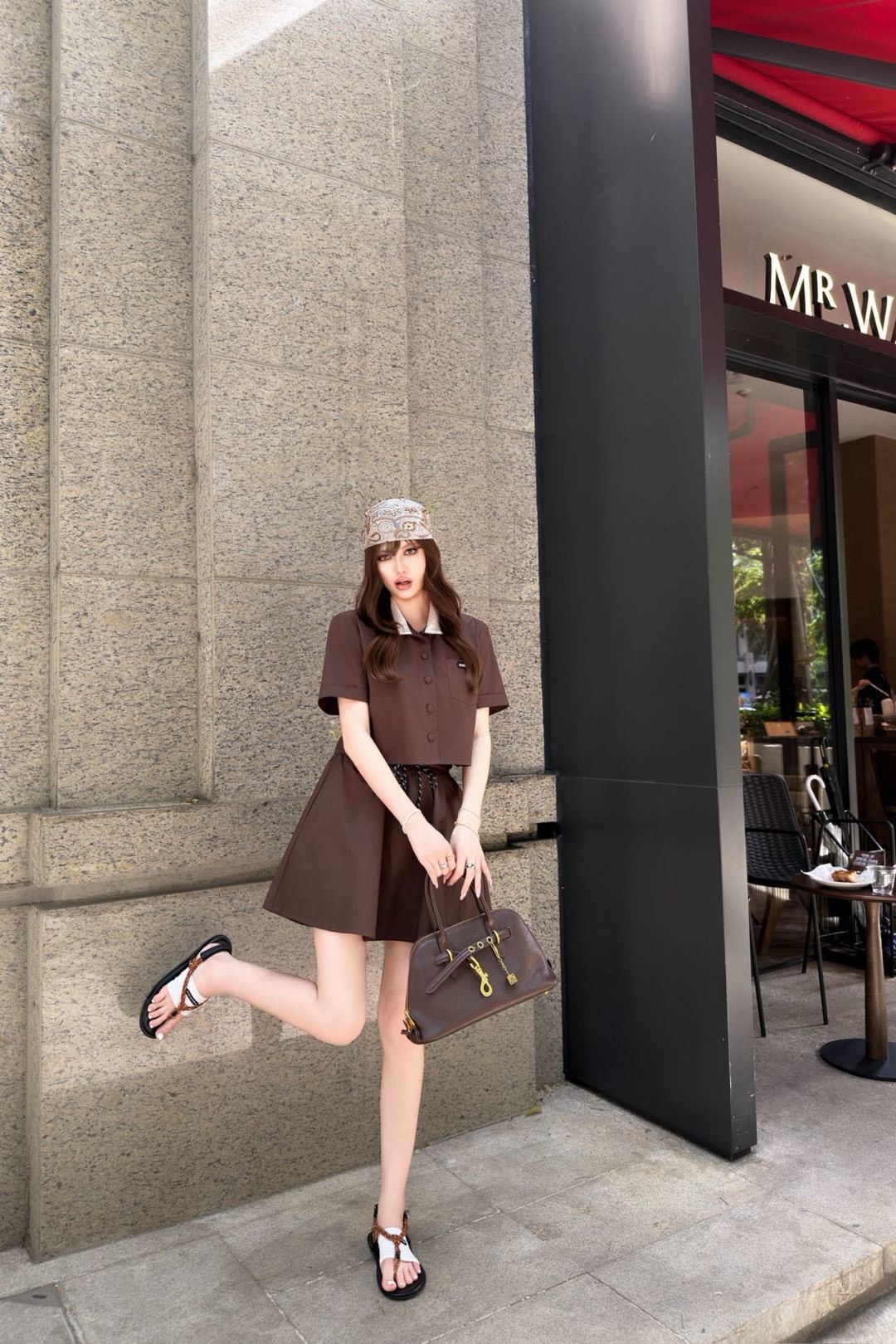 Miu 26ss cropped top pleated skirt sets