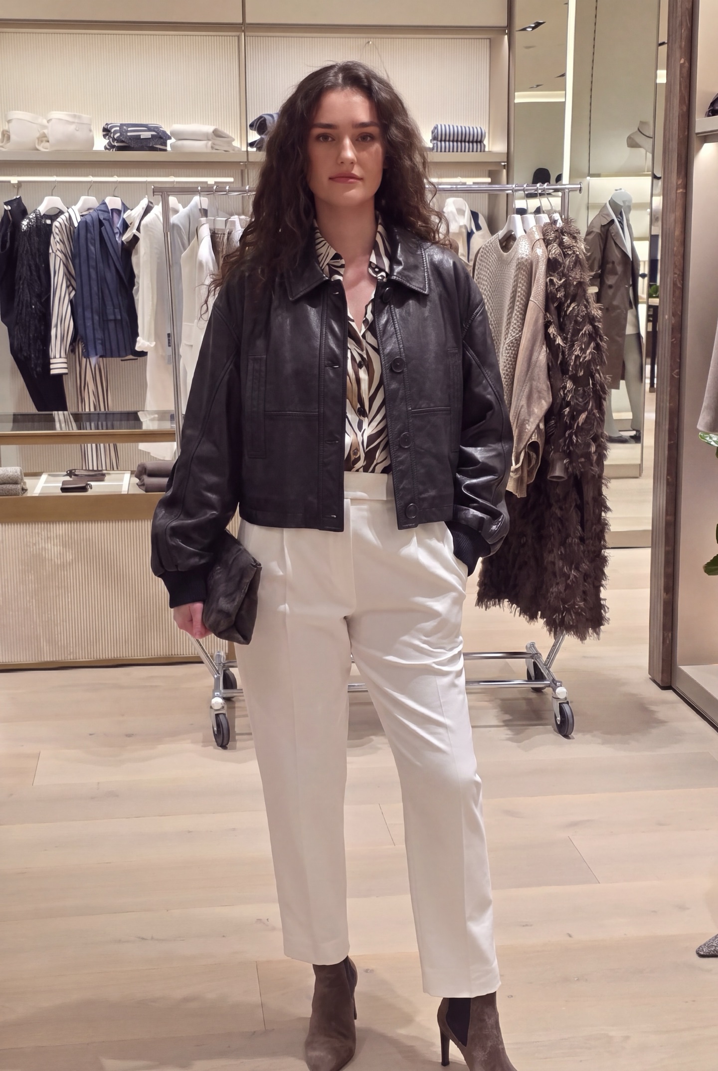 Brun 26fw cropped leather jacket