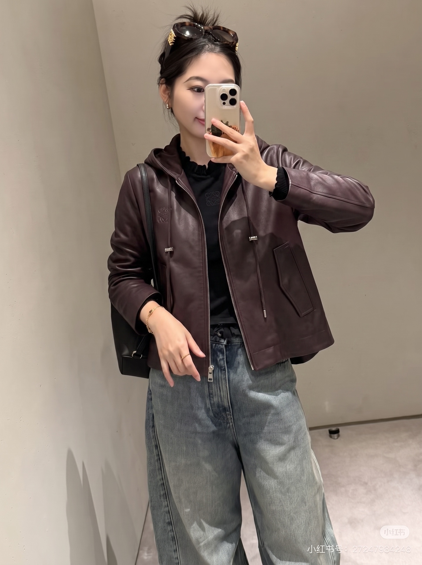 Loe 26fw leather hooded jacket