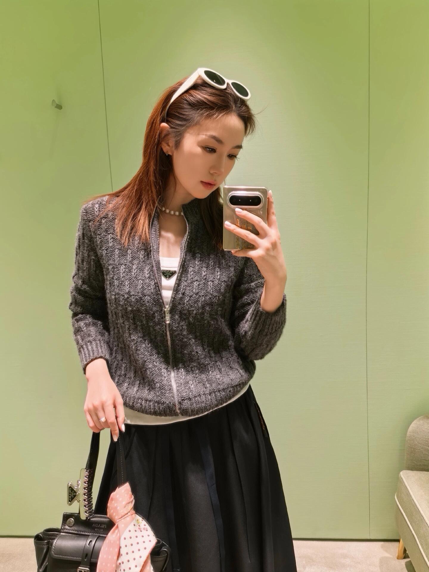 Pra 26fw cable zipper knit jacket