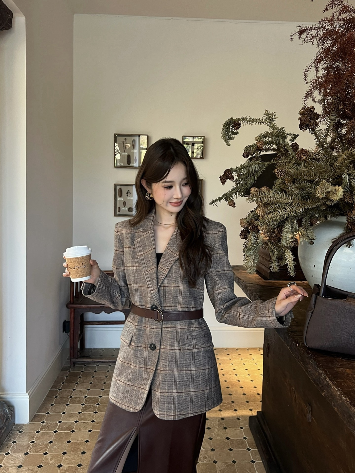 Brun 26fw check blazer