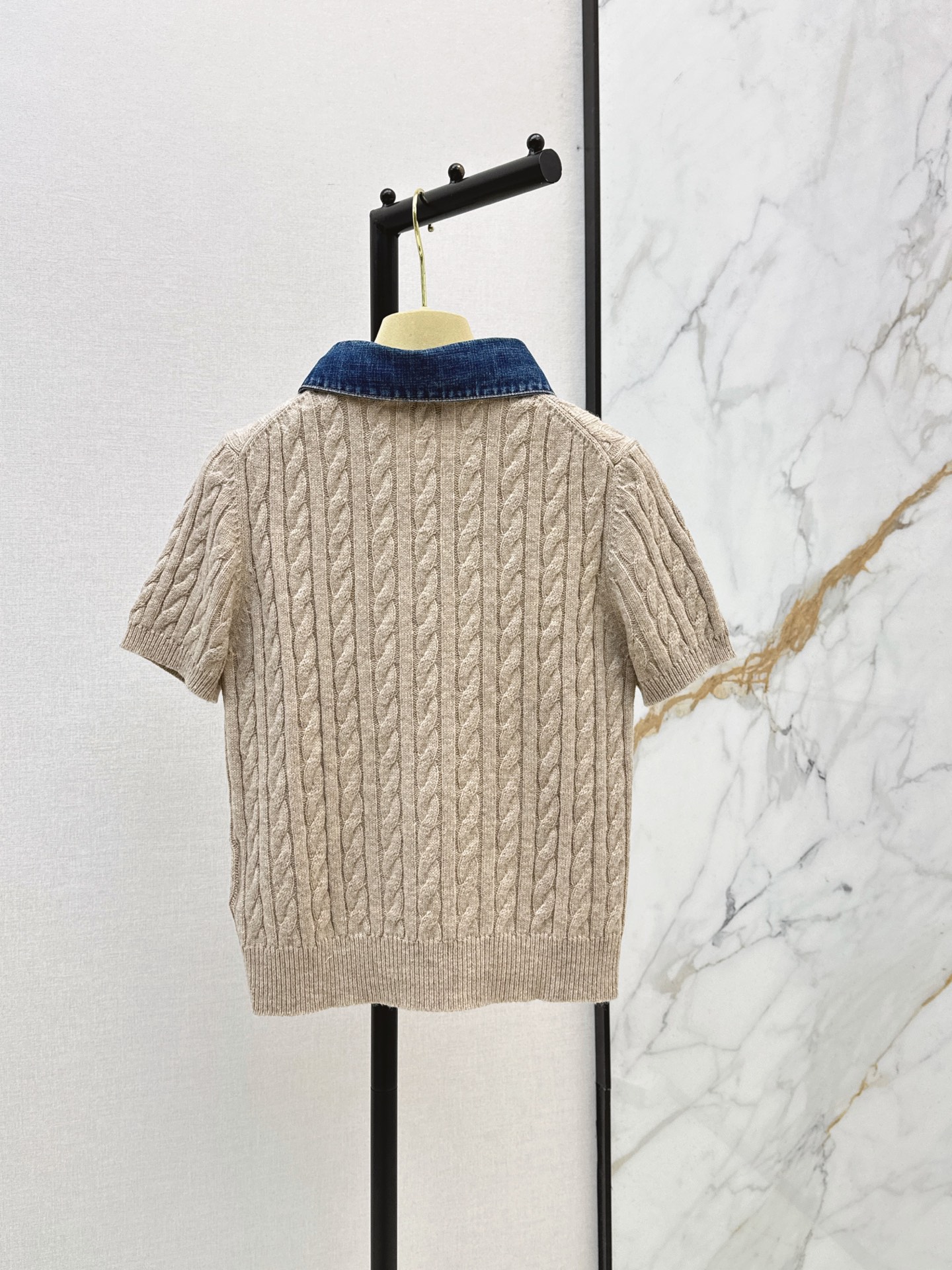 Miu 26fw denim collar knit top