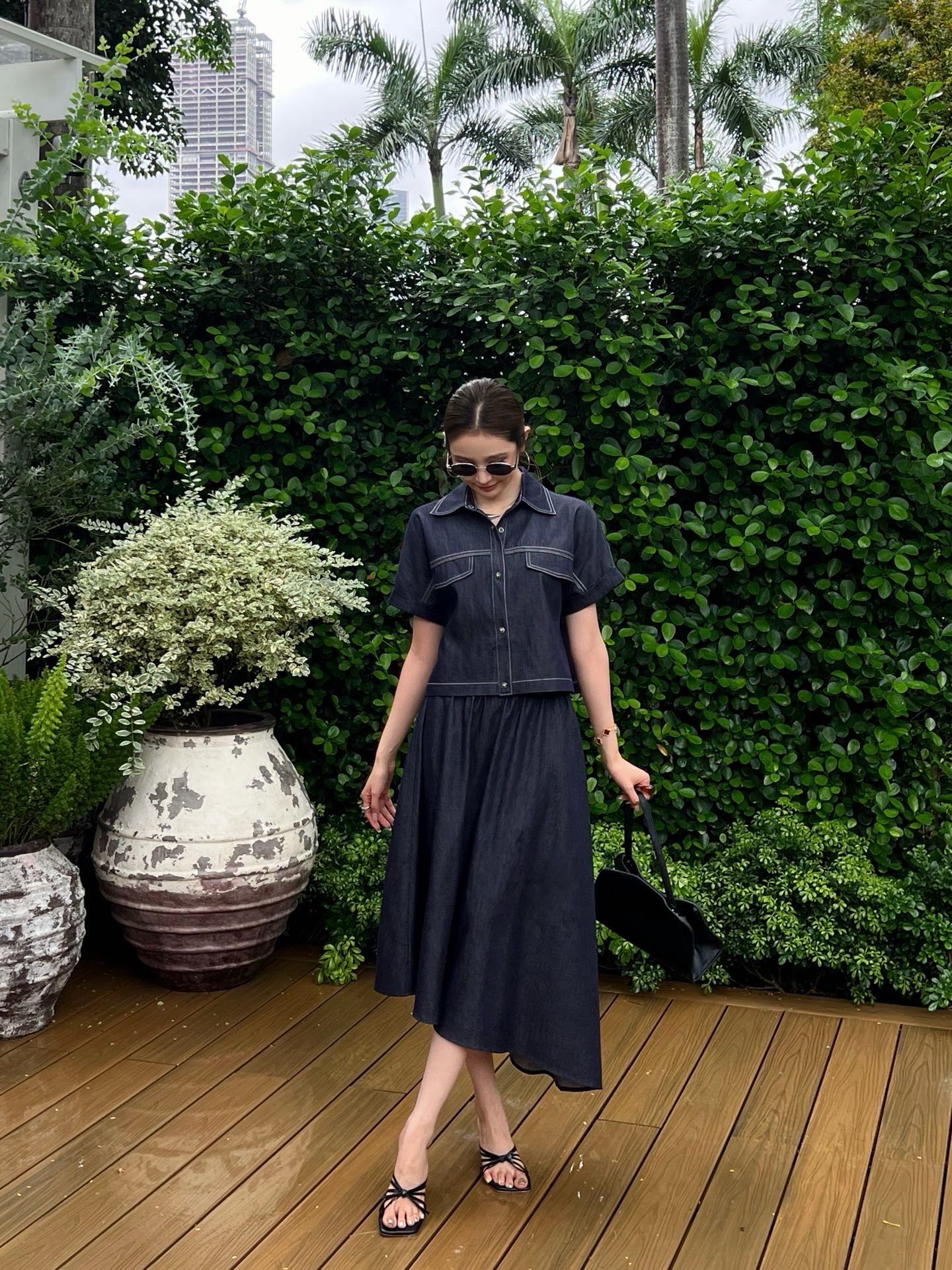 Brun 26ss denim shirt skirt sets