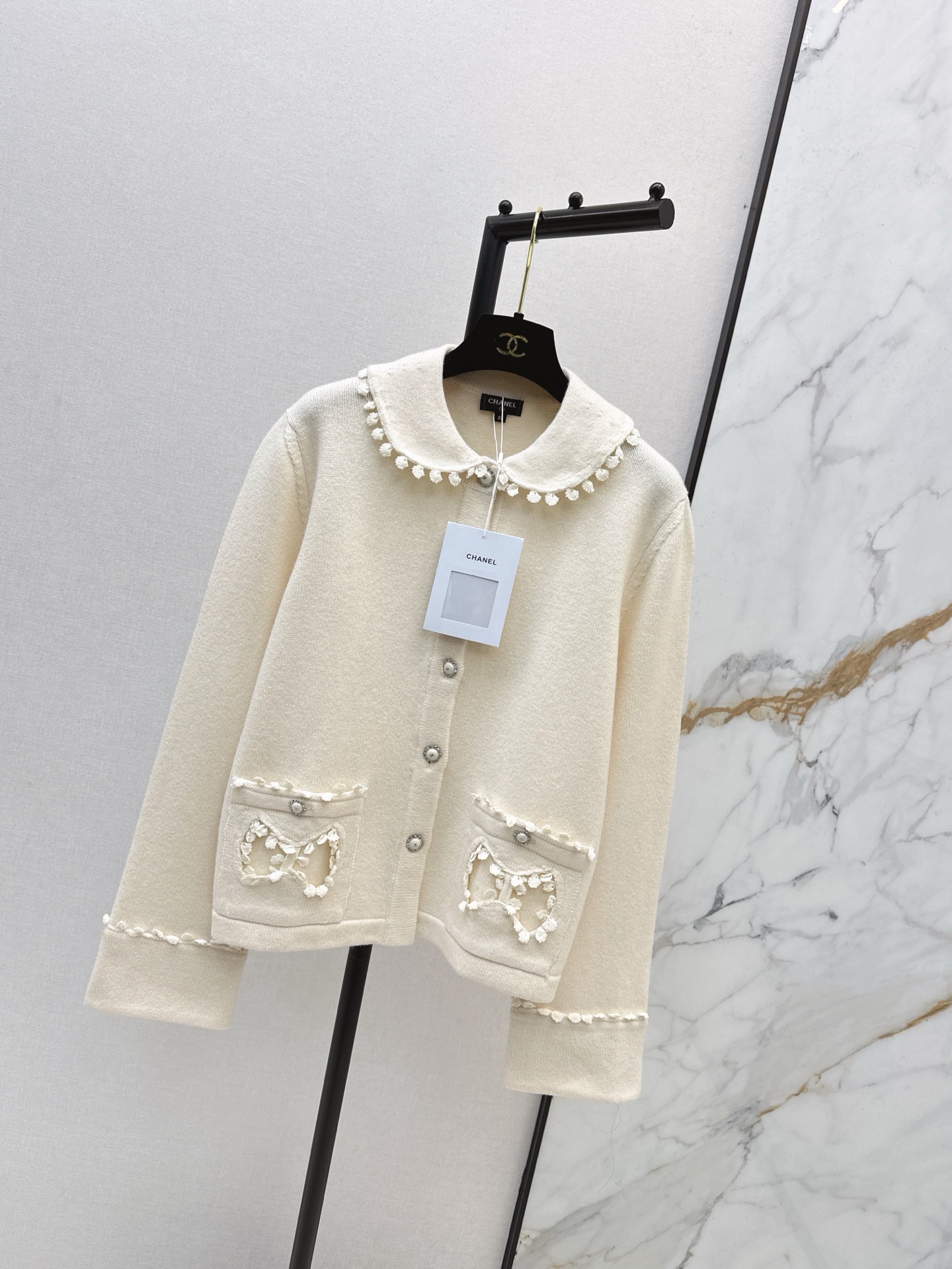 Chan 26fw lace-trim cardigan