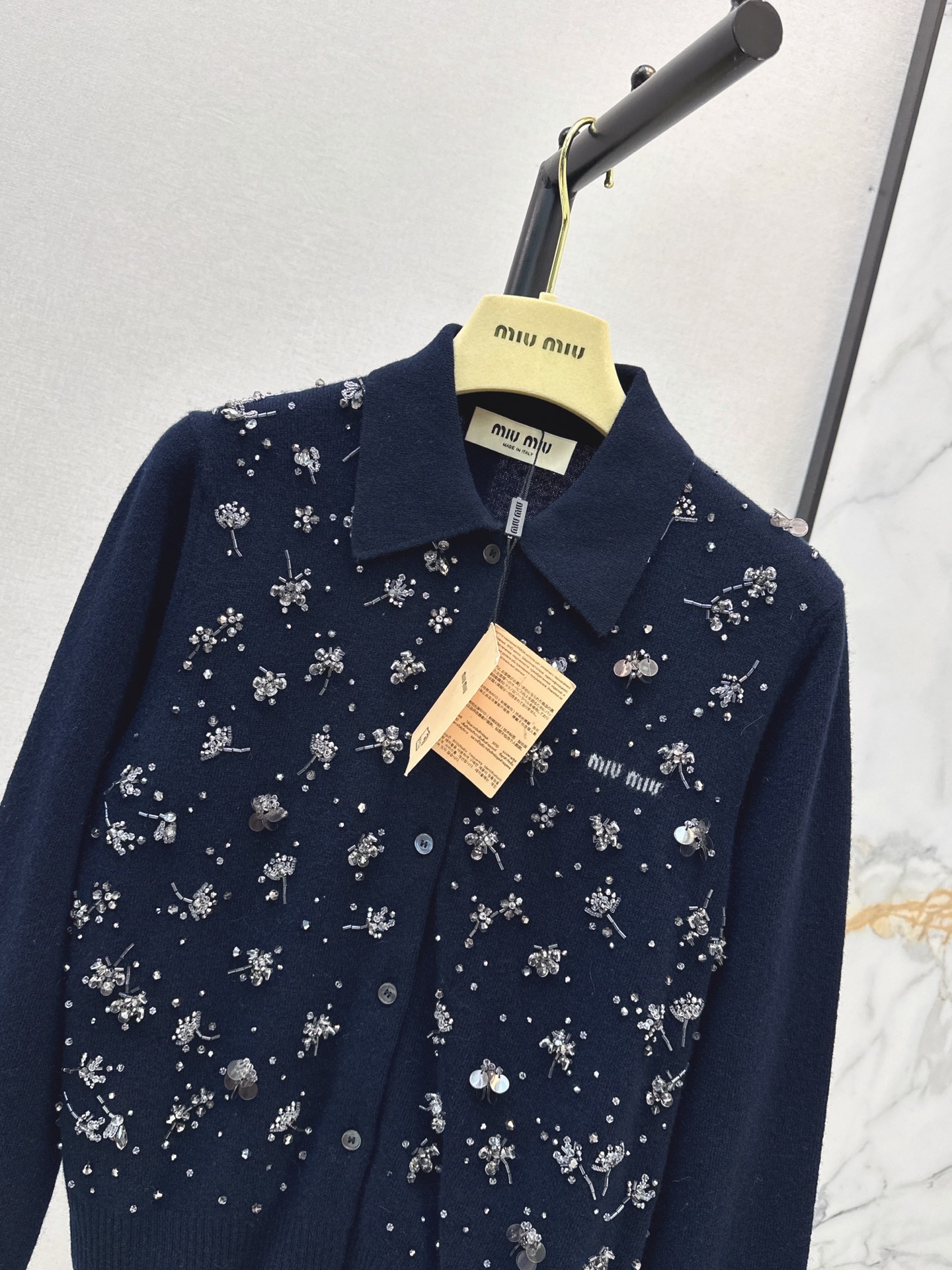 Miu 26fw beading knit cardigan