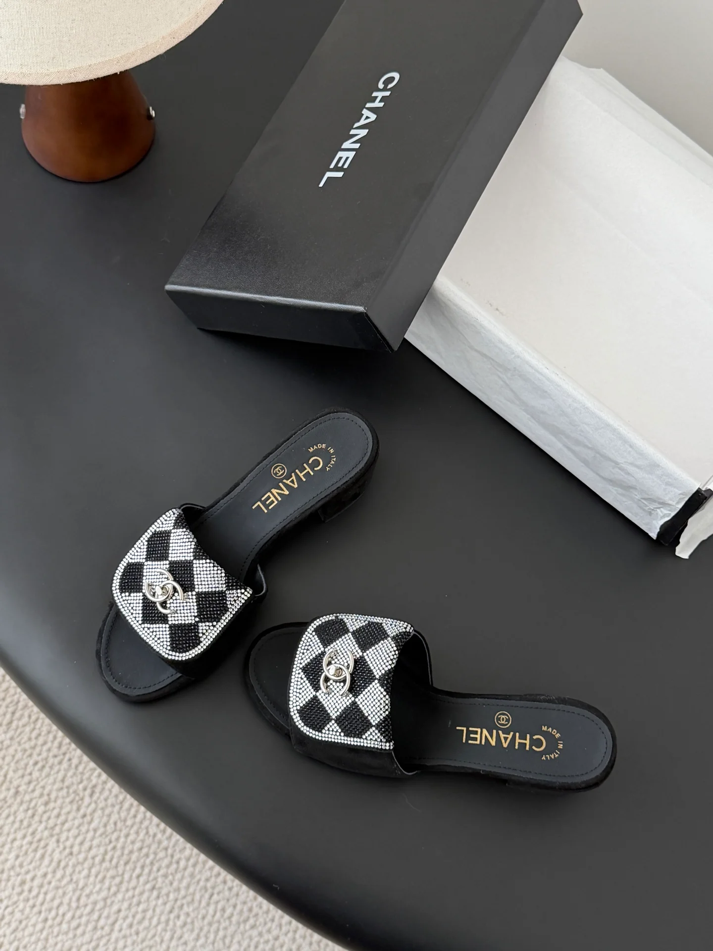 Chan 26ss rhinestone-embellished chunky sandals