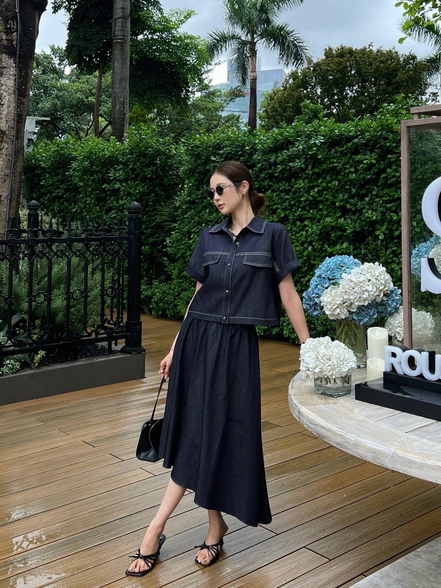 Brun 26ss denim shirt skirt sets