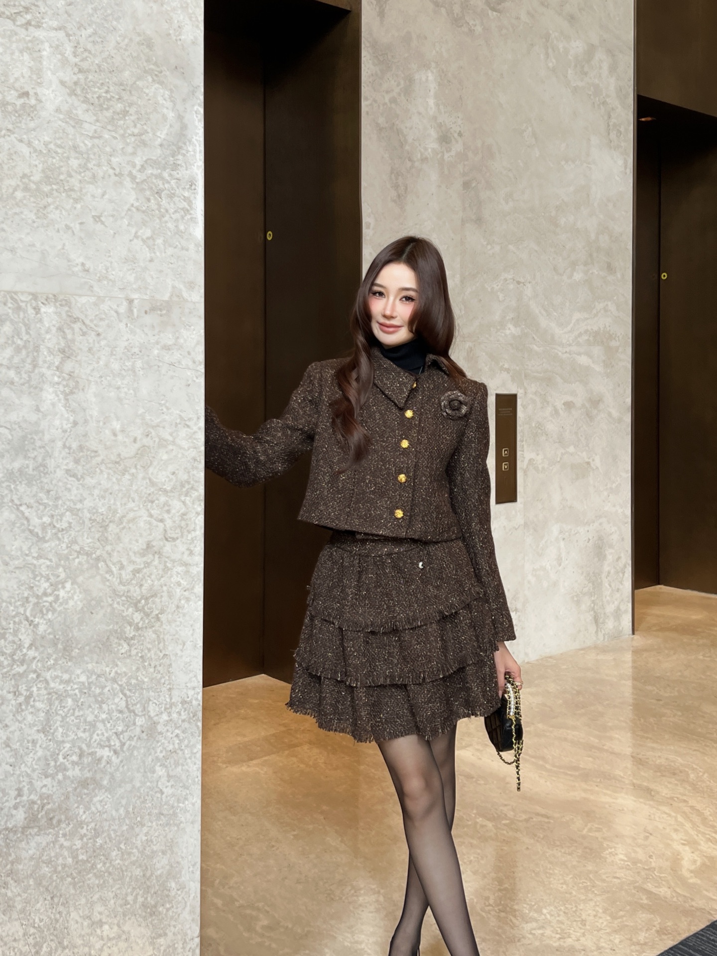Chan 26fw cropped tweed woven jacket
