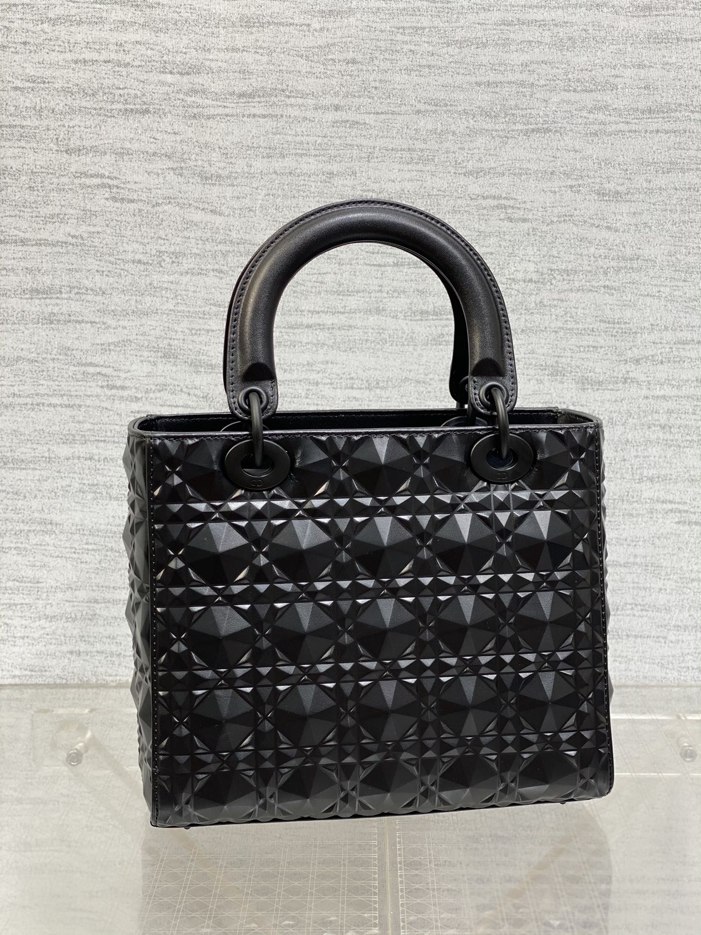 DO  Mini Lady Bag  Matte Black Diamond Pattern Calfskin
