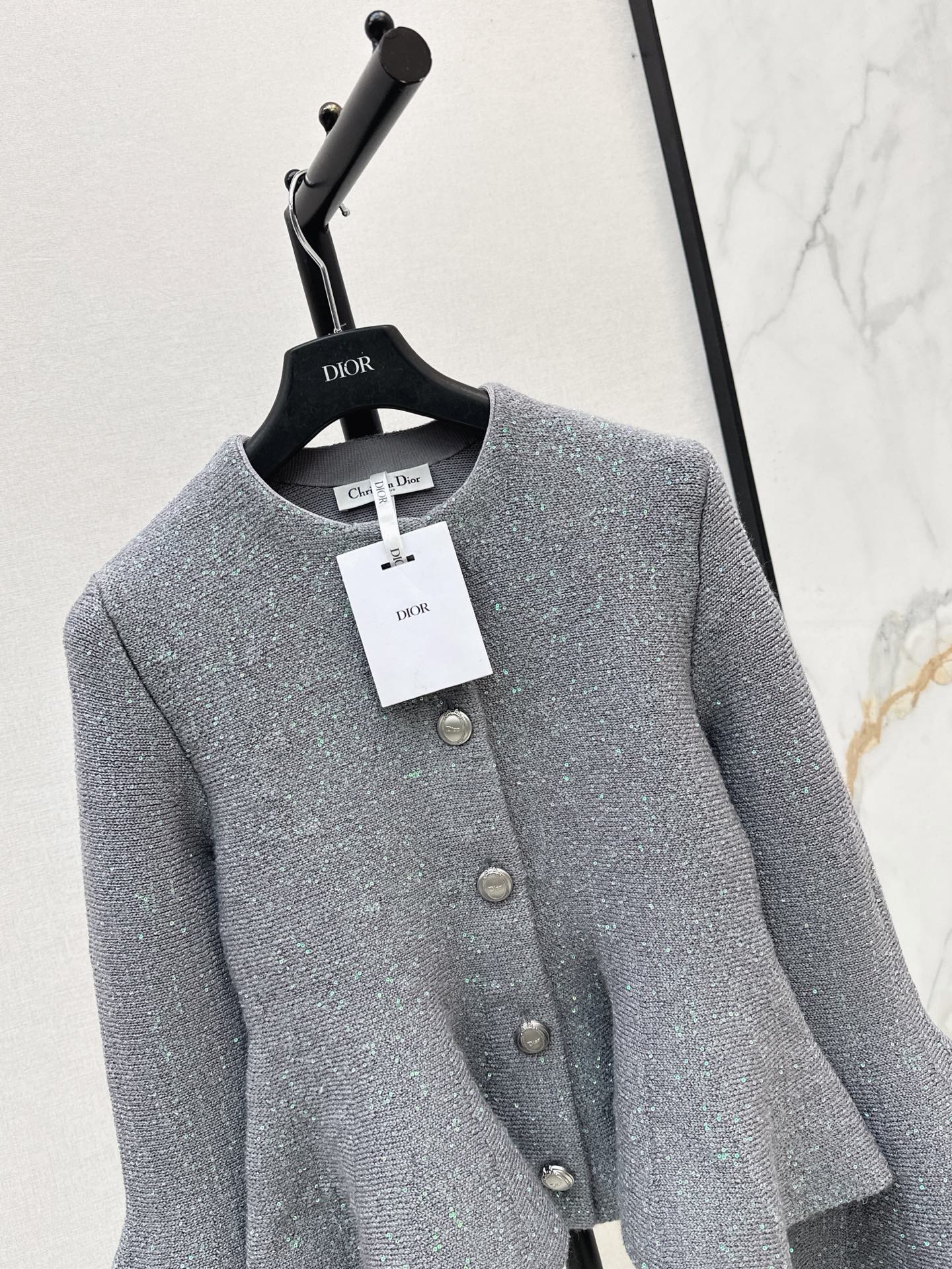 CD 26fw iridescent sequin bell-sleeve peplum knit jacket