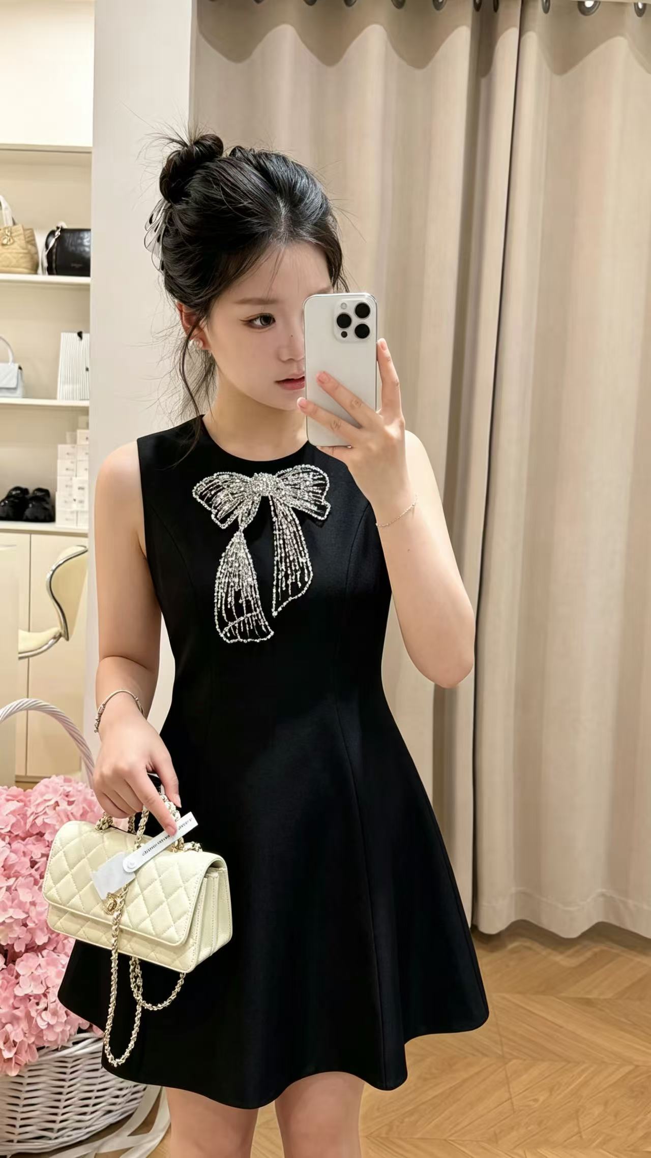 Valen 26ss bow beading dress