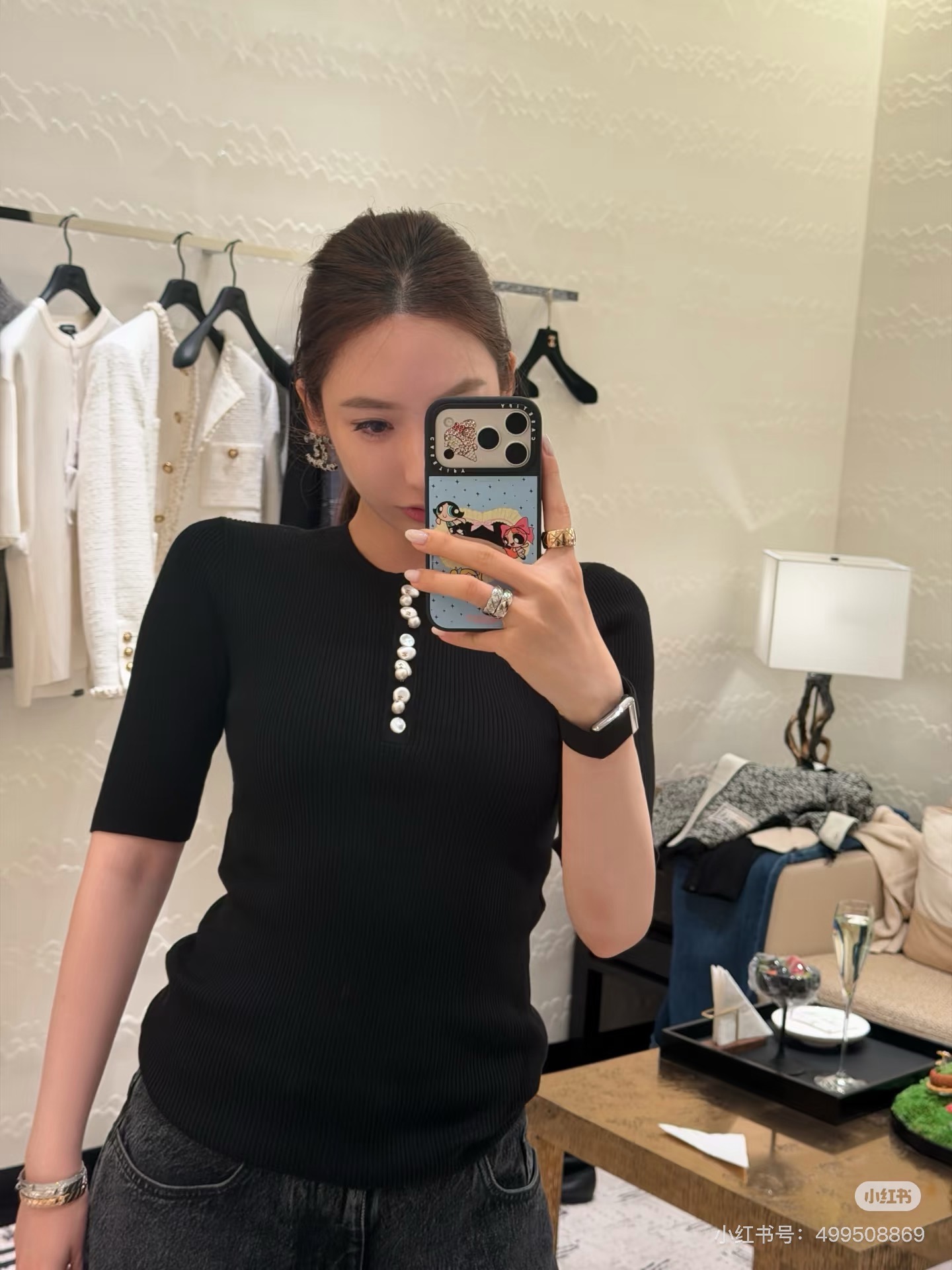 Chan 26fw pearl buttons knit top