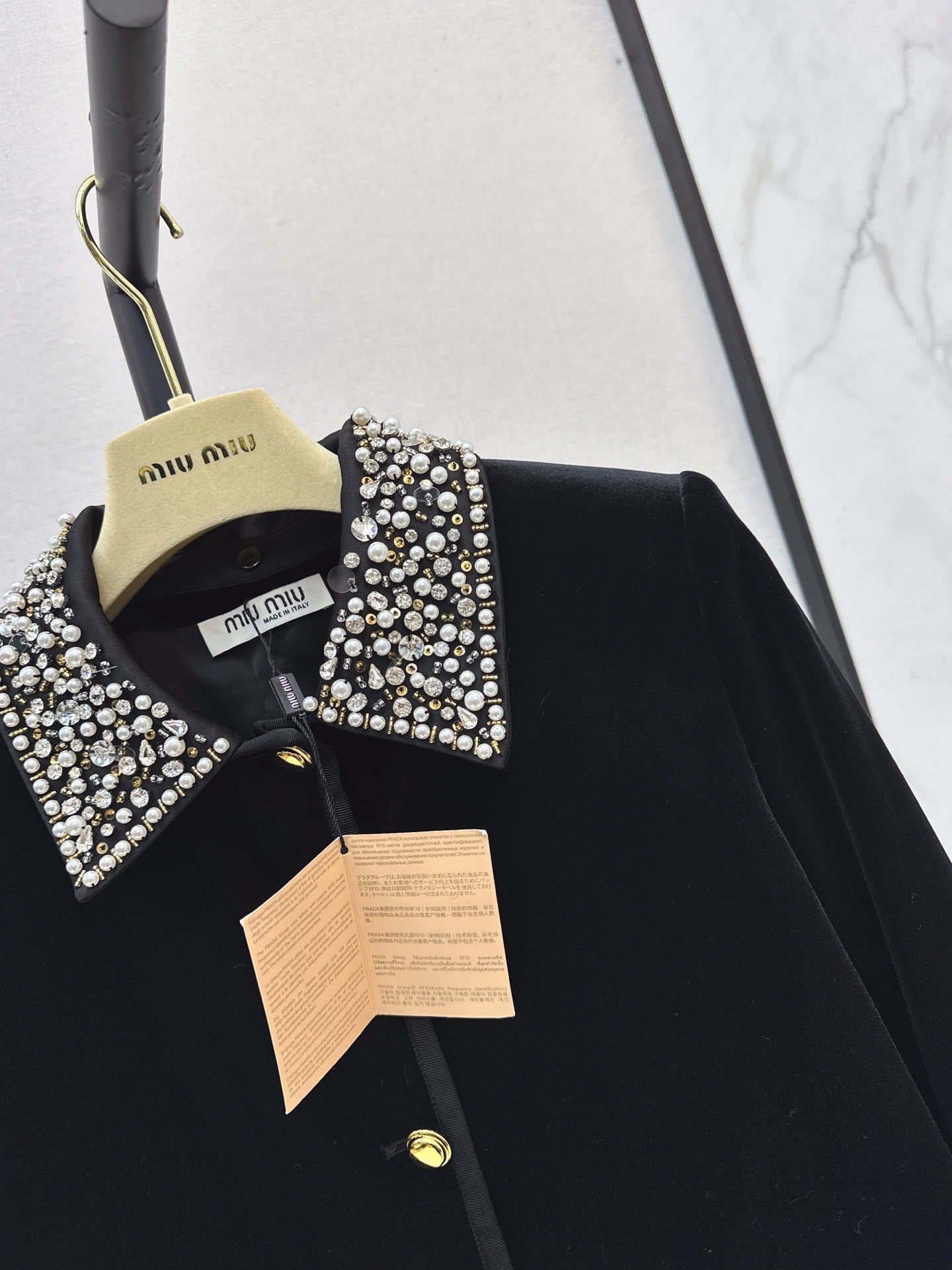 Miu 26fw cropped beading velvet jacket
