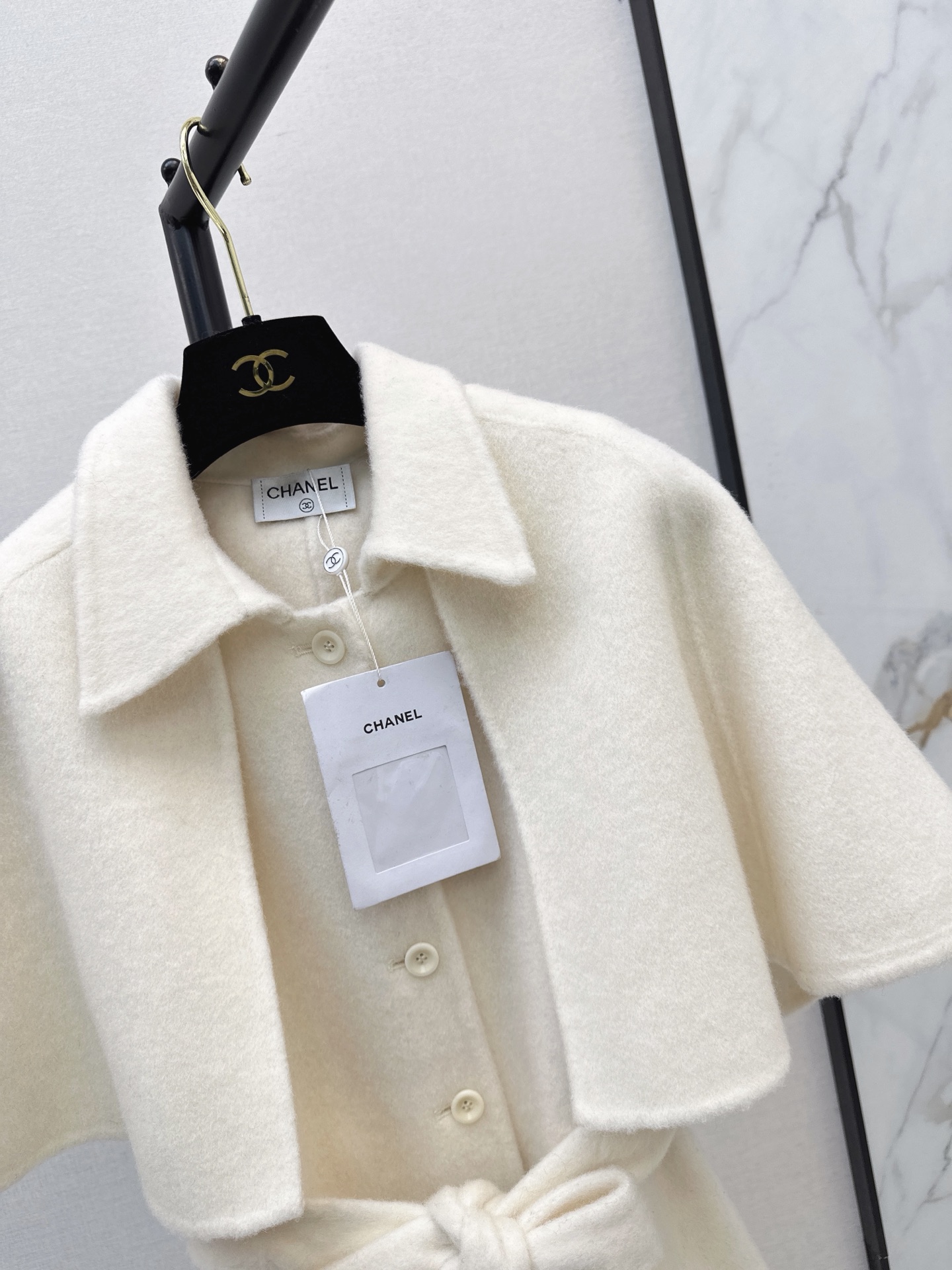 Chan 26fw woolen belted vest cape jacket sets