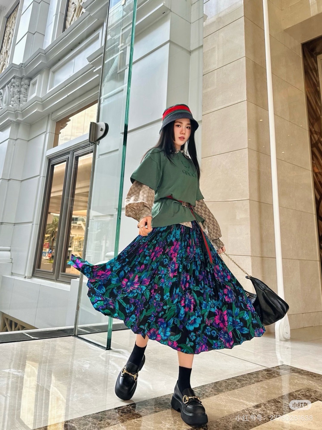 Guc 26fw print floarl pleated skirt