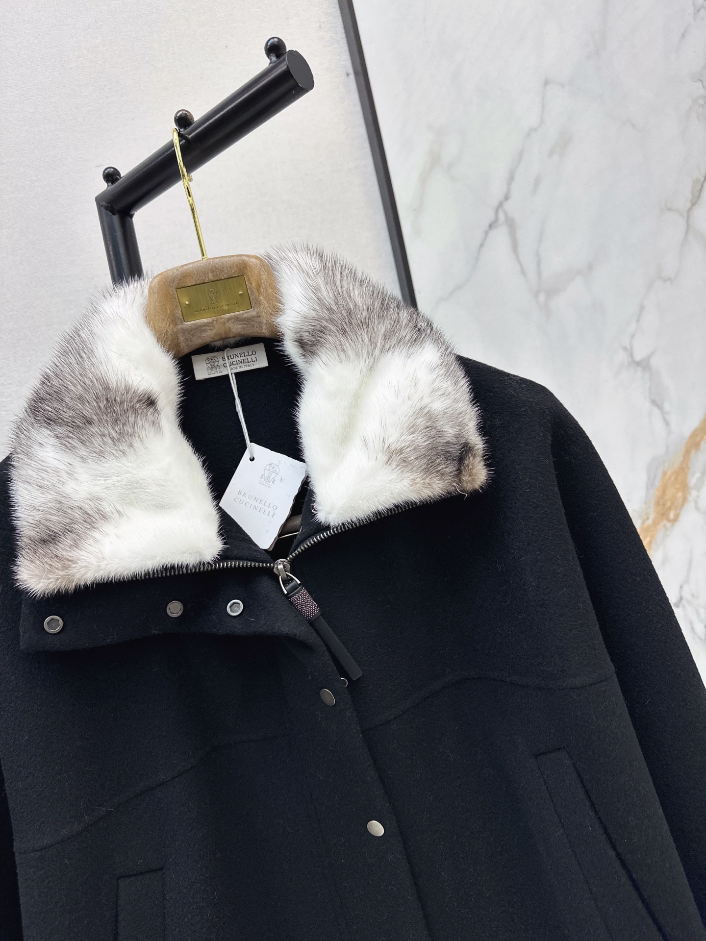 Brun 26fw fur-trim wool jacket