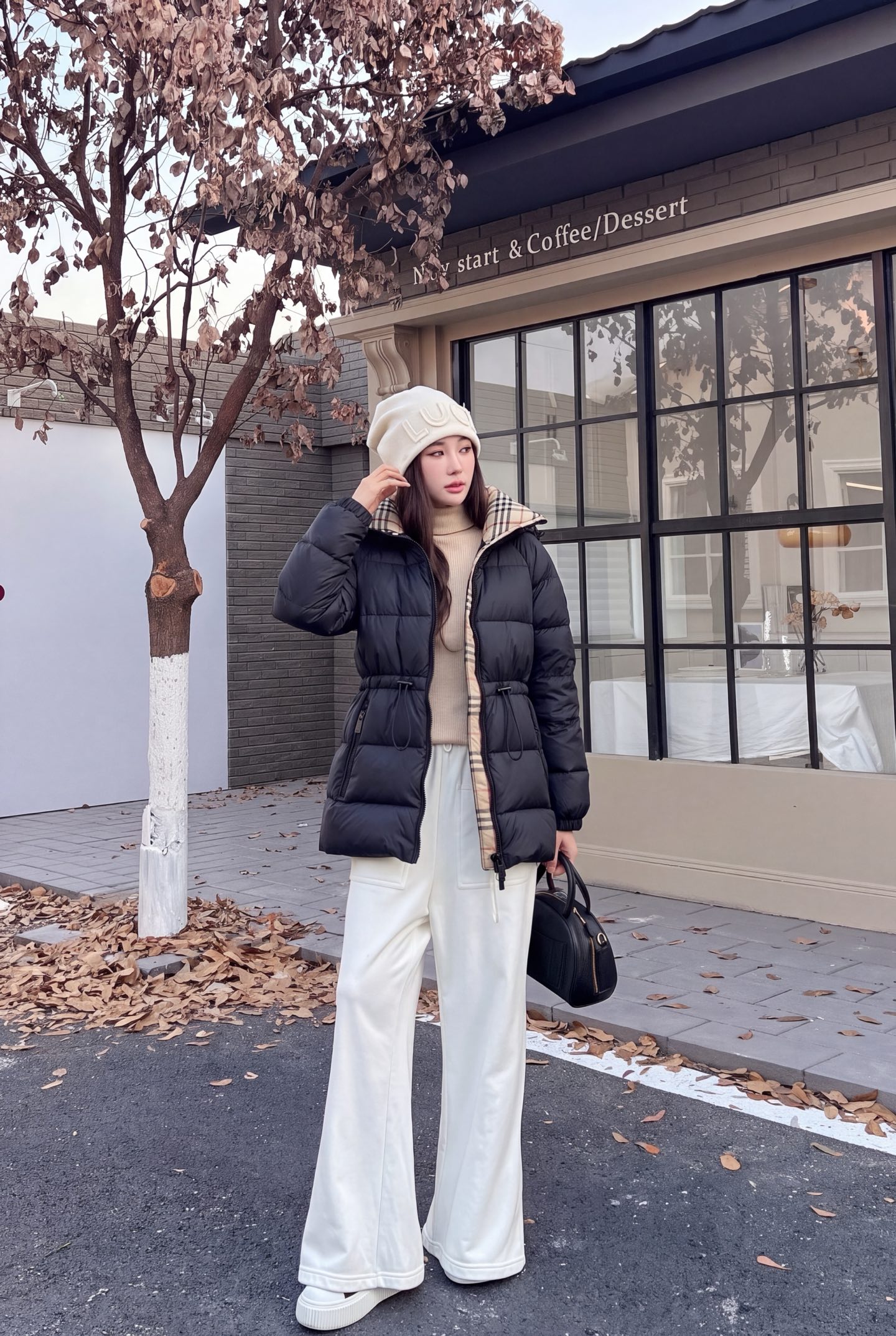 Bur 26fw hooded drawstring down jacket