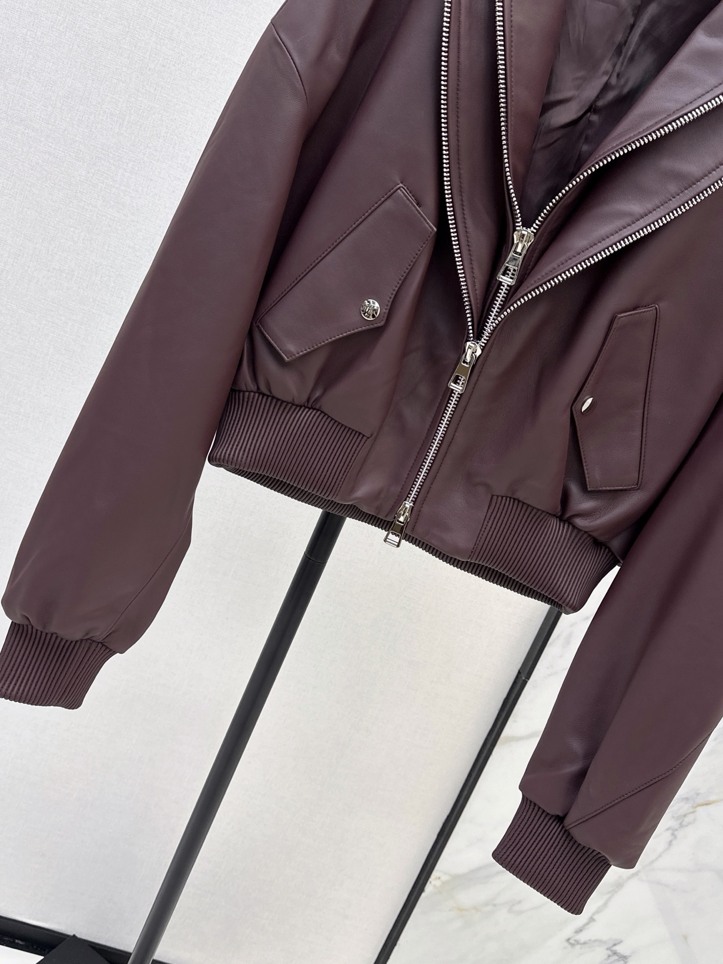 Giv 26fw leather zipper jacket