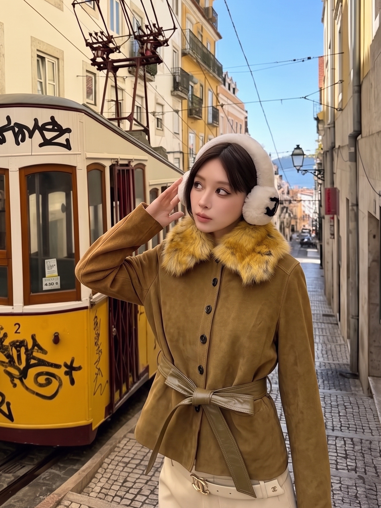Sain 26fw suede fleece belted leather jacket