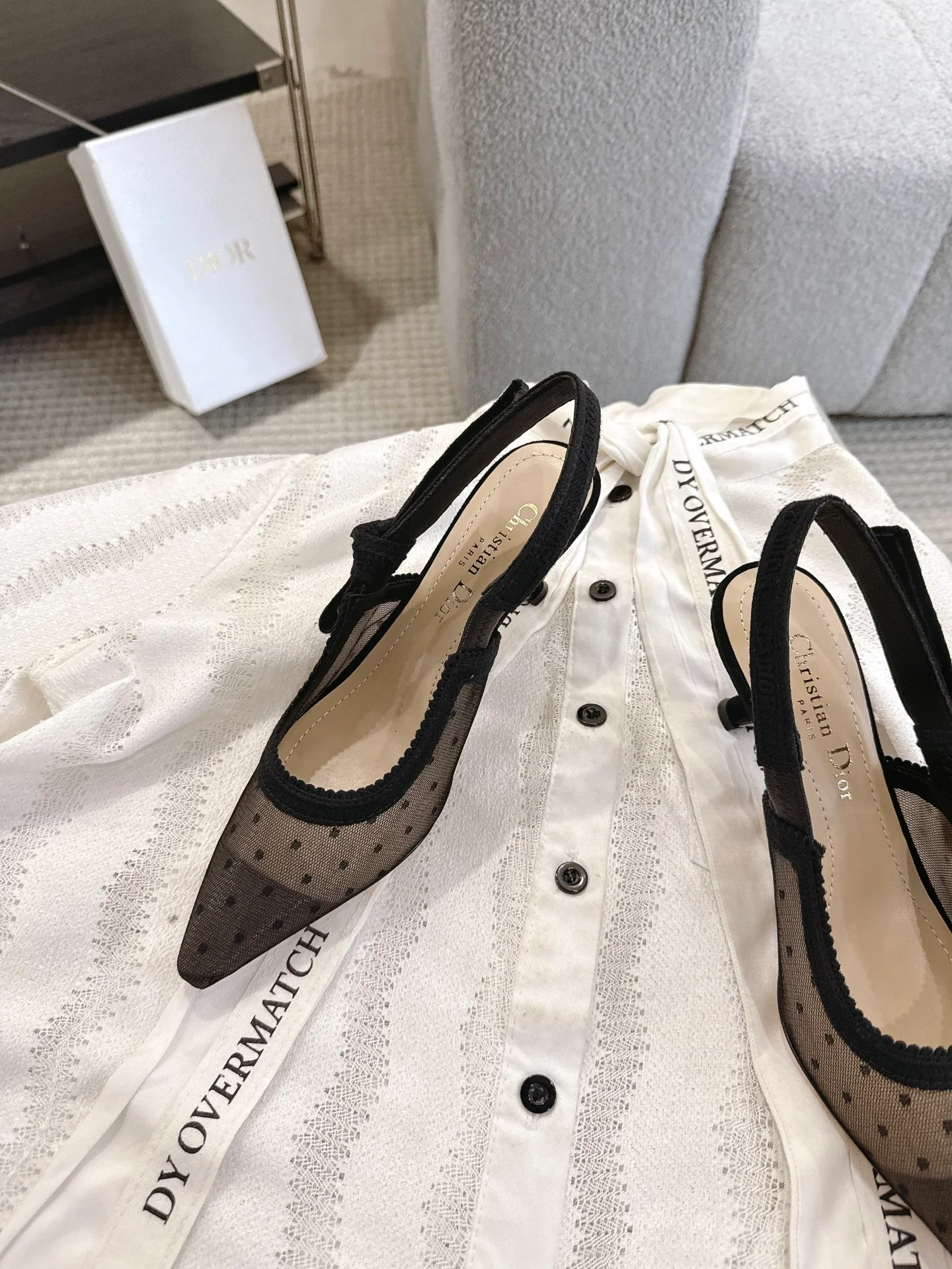 CD 25fw mesh kitten slingback heels
