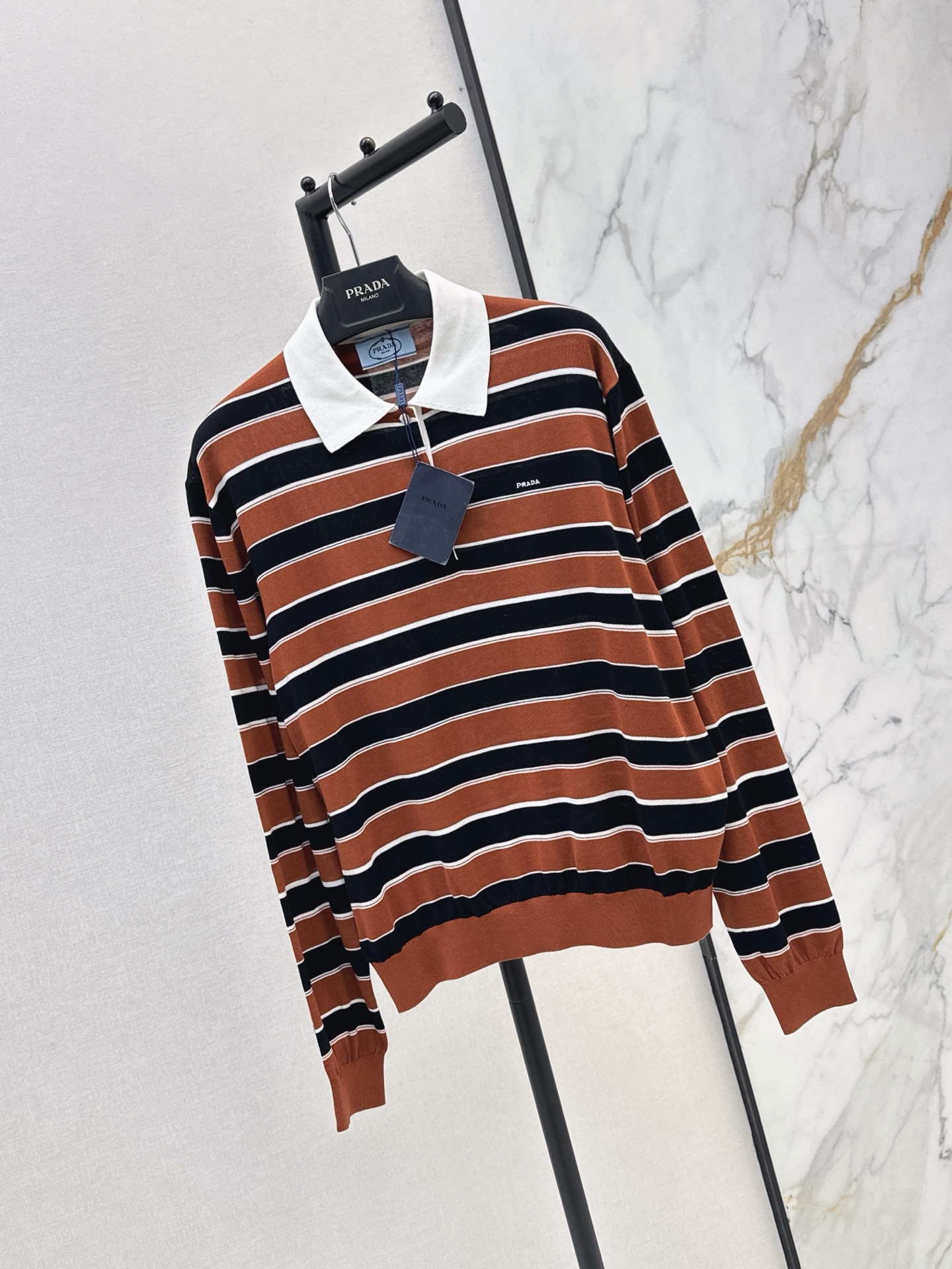 Pra 26fw stripe polo knitwear