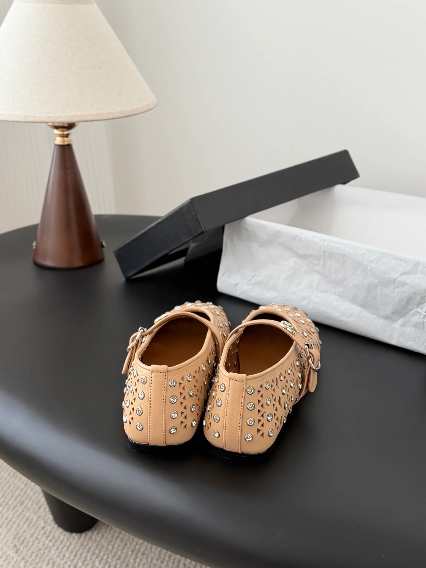 Chan 26ss mary jane hollow rhinestone shoes