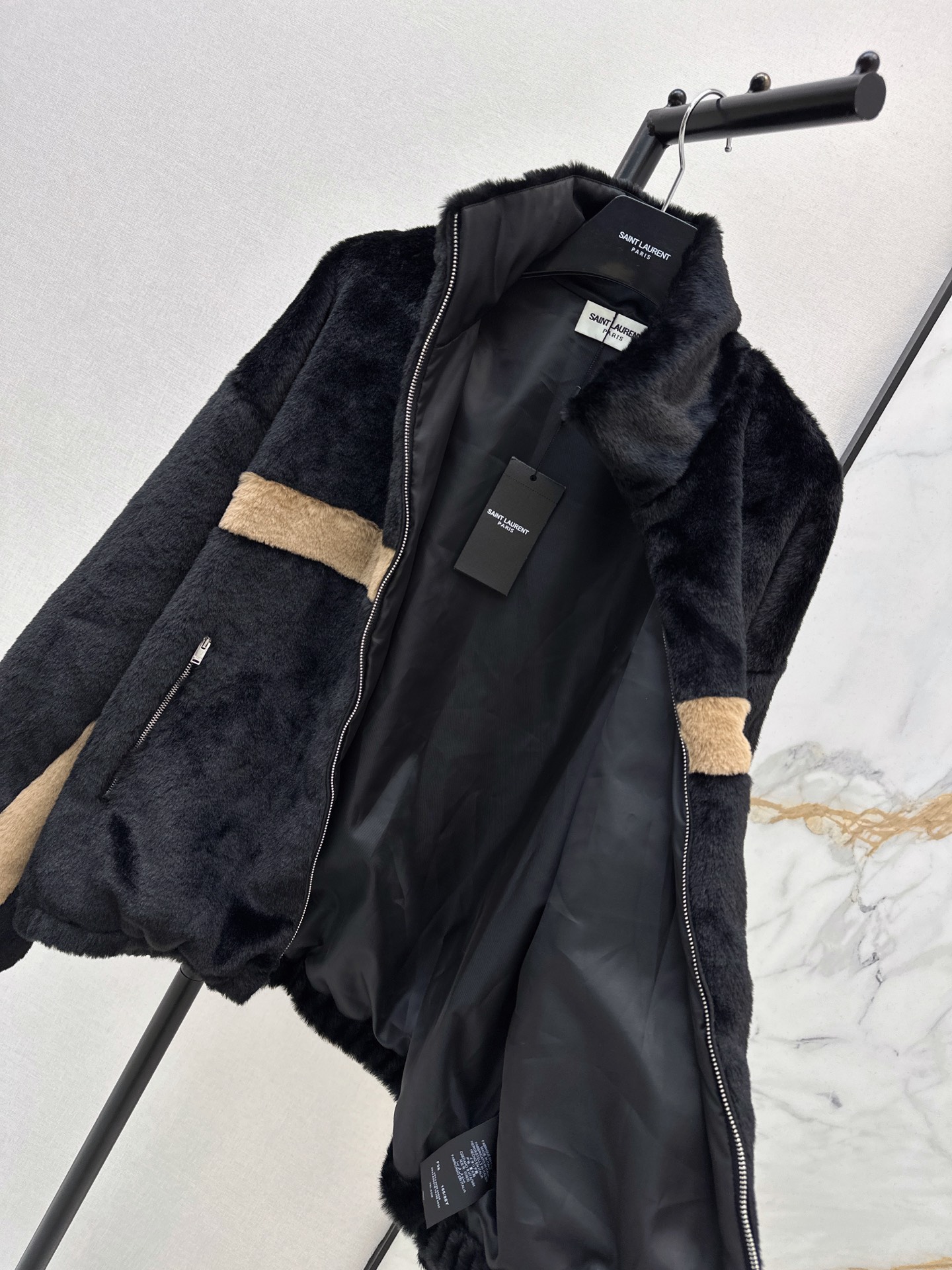 Sain 26fw contrast-panel plush fleece zip jacket