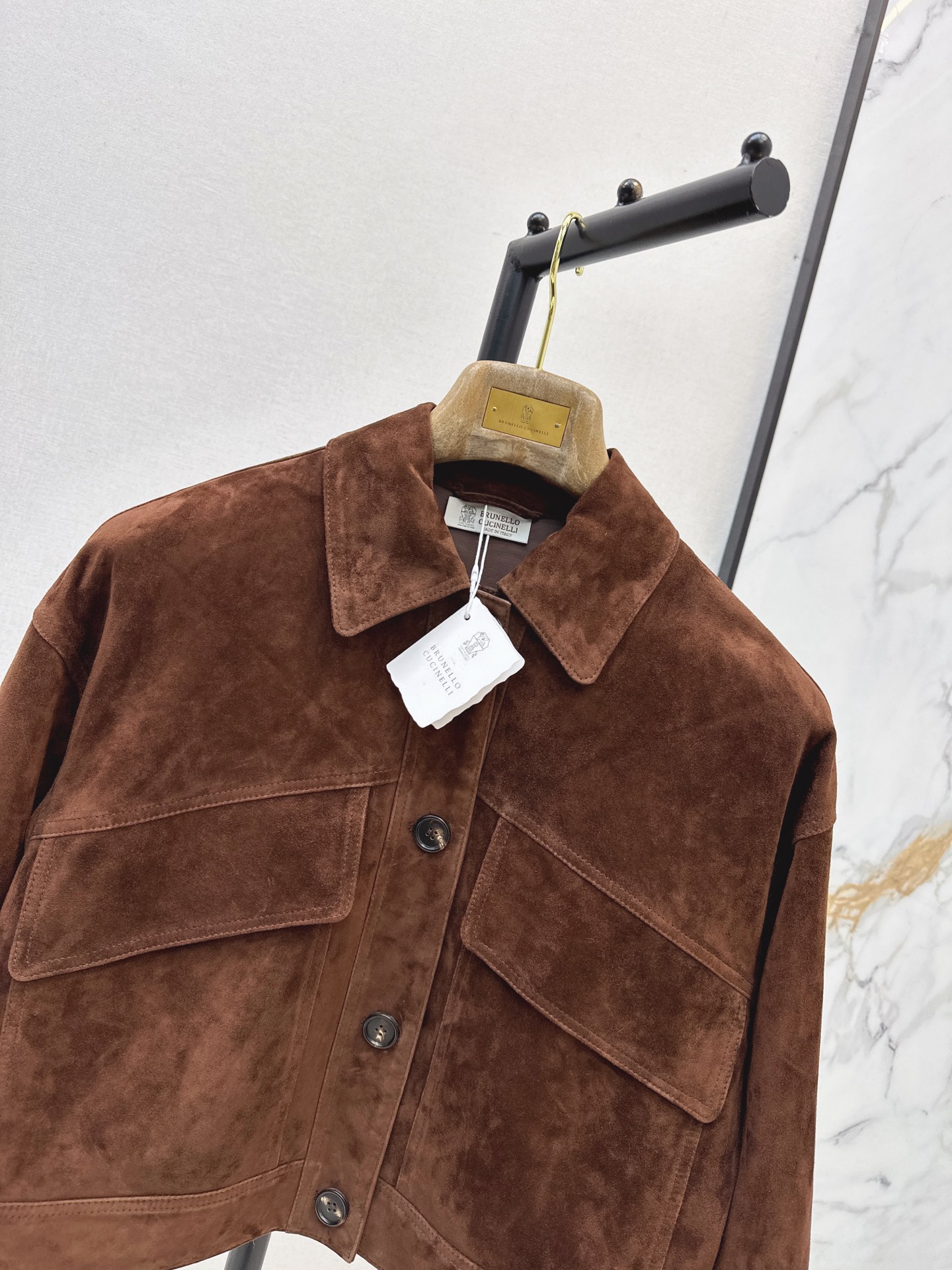 Brun 26fw suede fleece cropped leather jacket