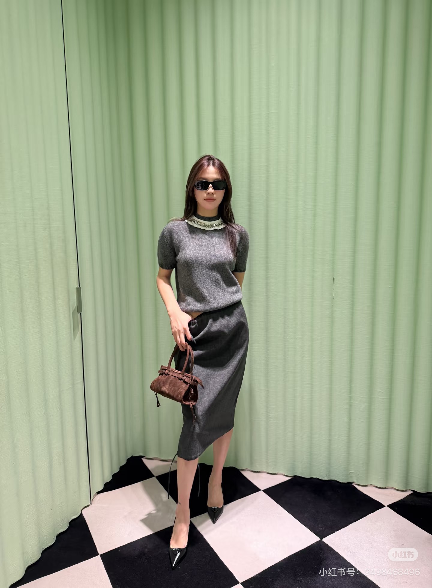 Pra 26fw rhinestone knit top