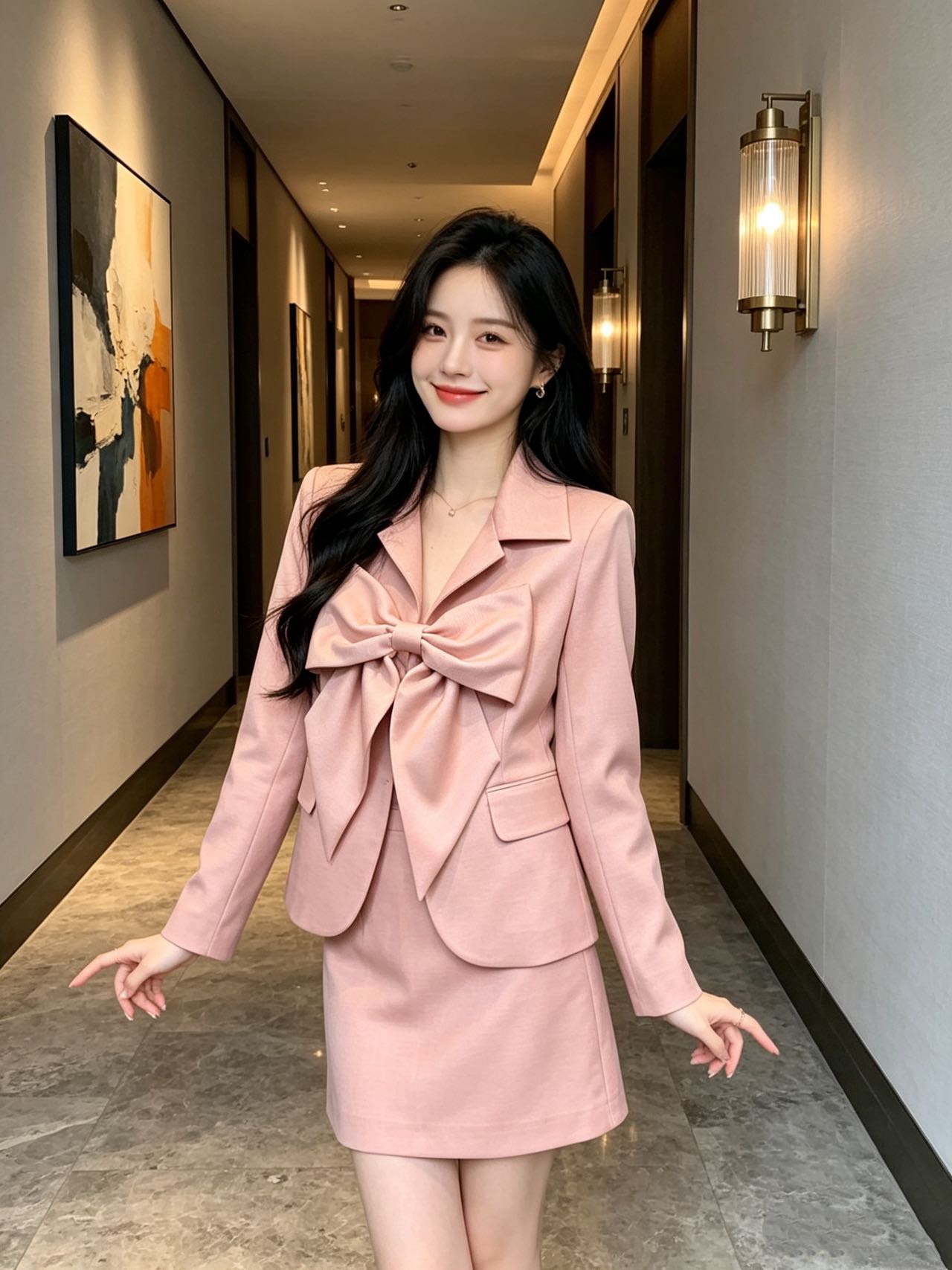 Chan 26fw bow blazer A-line skirt sets