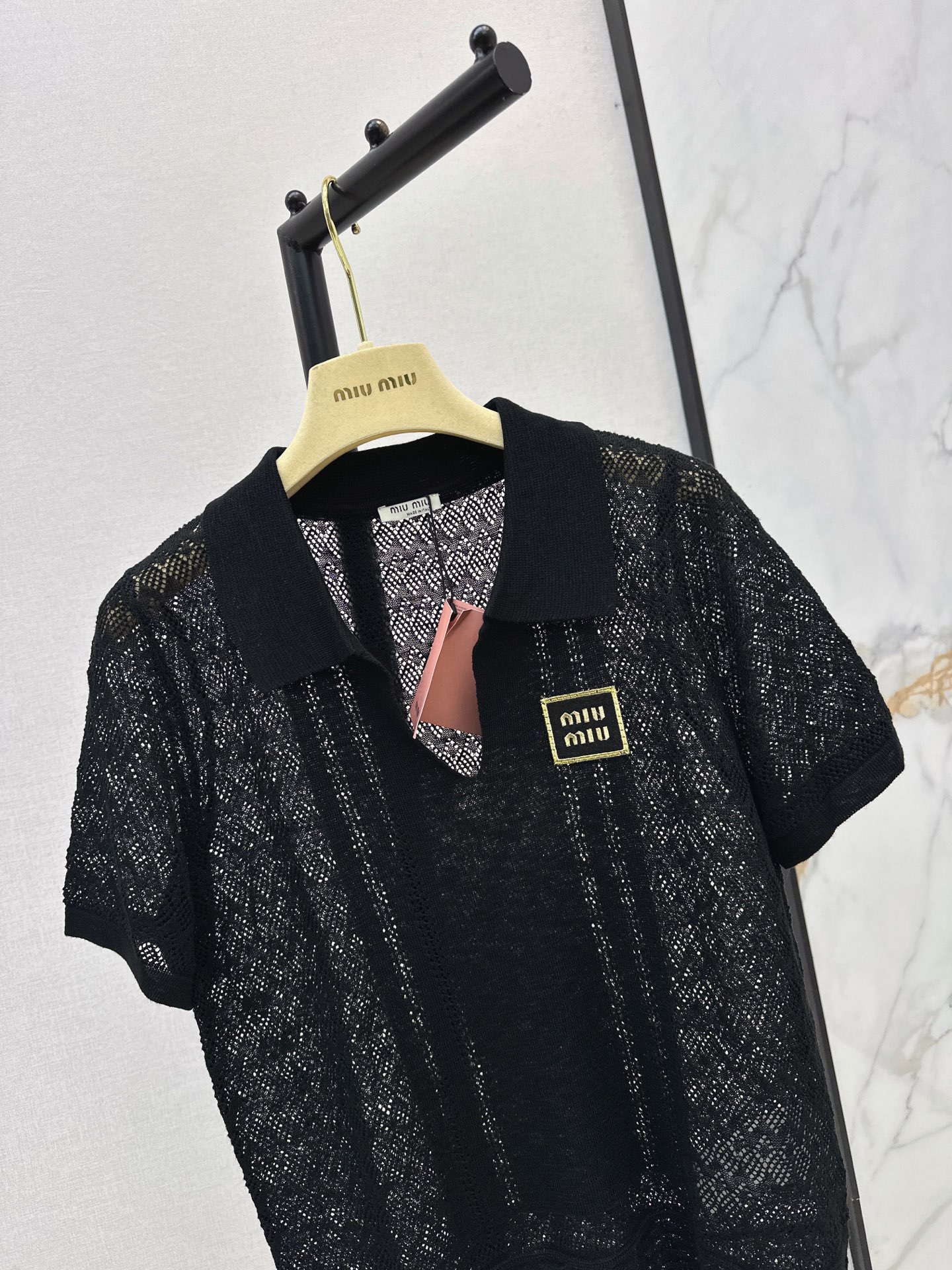Miu 26fw hoolow lace knit top