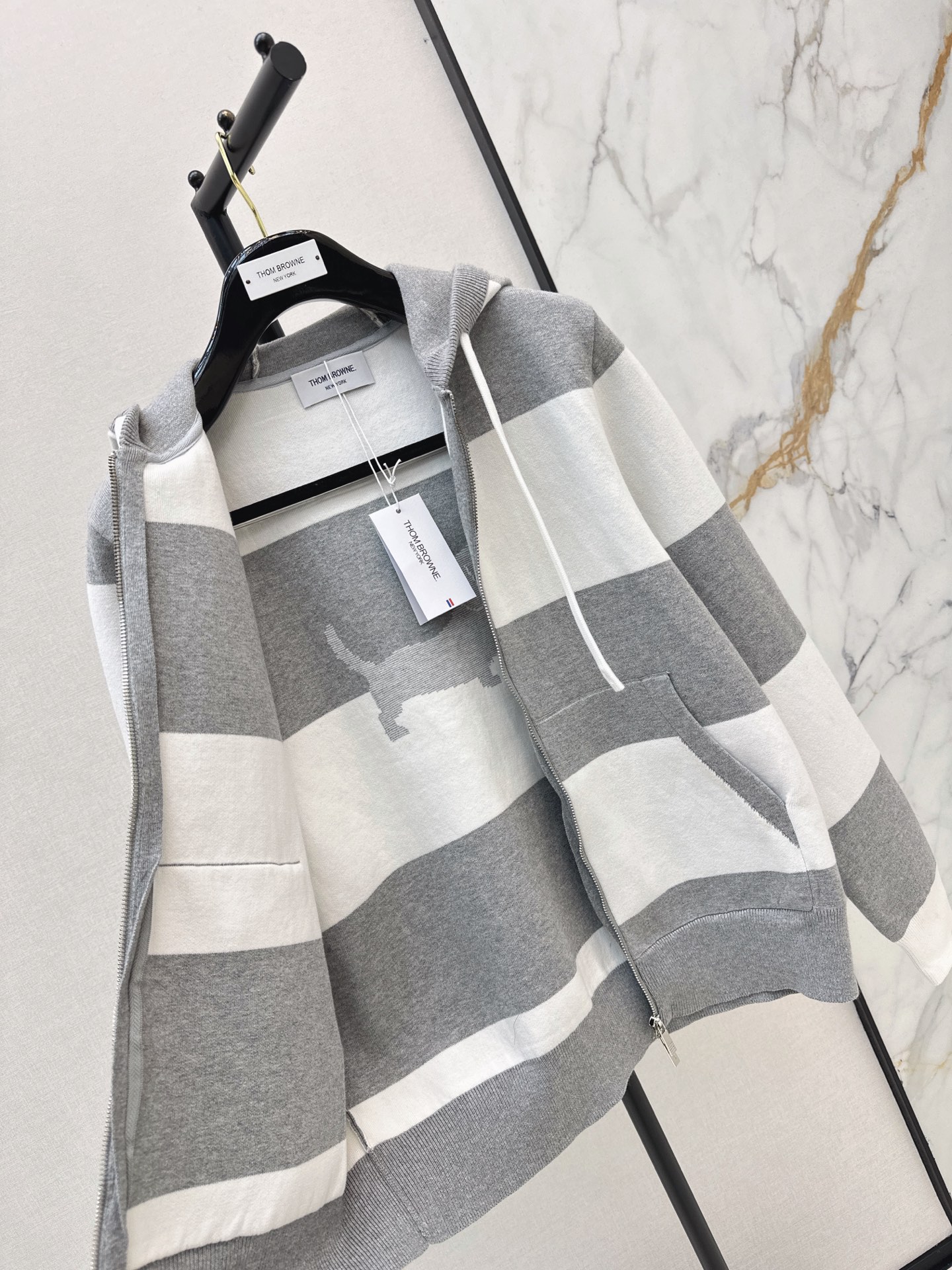 Thom 26fw stripe hooded knitwear