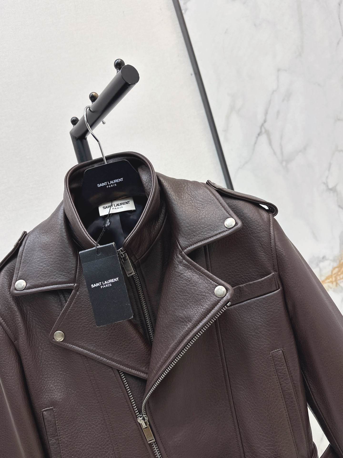 Sain 26fw cropped moto leather jacket