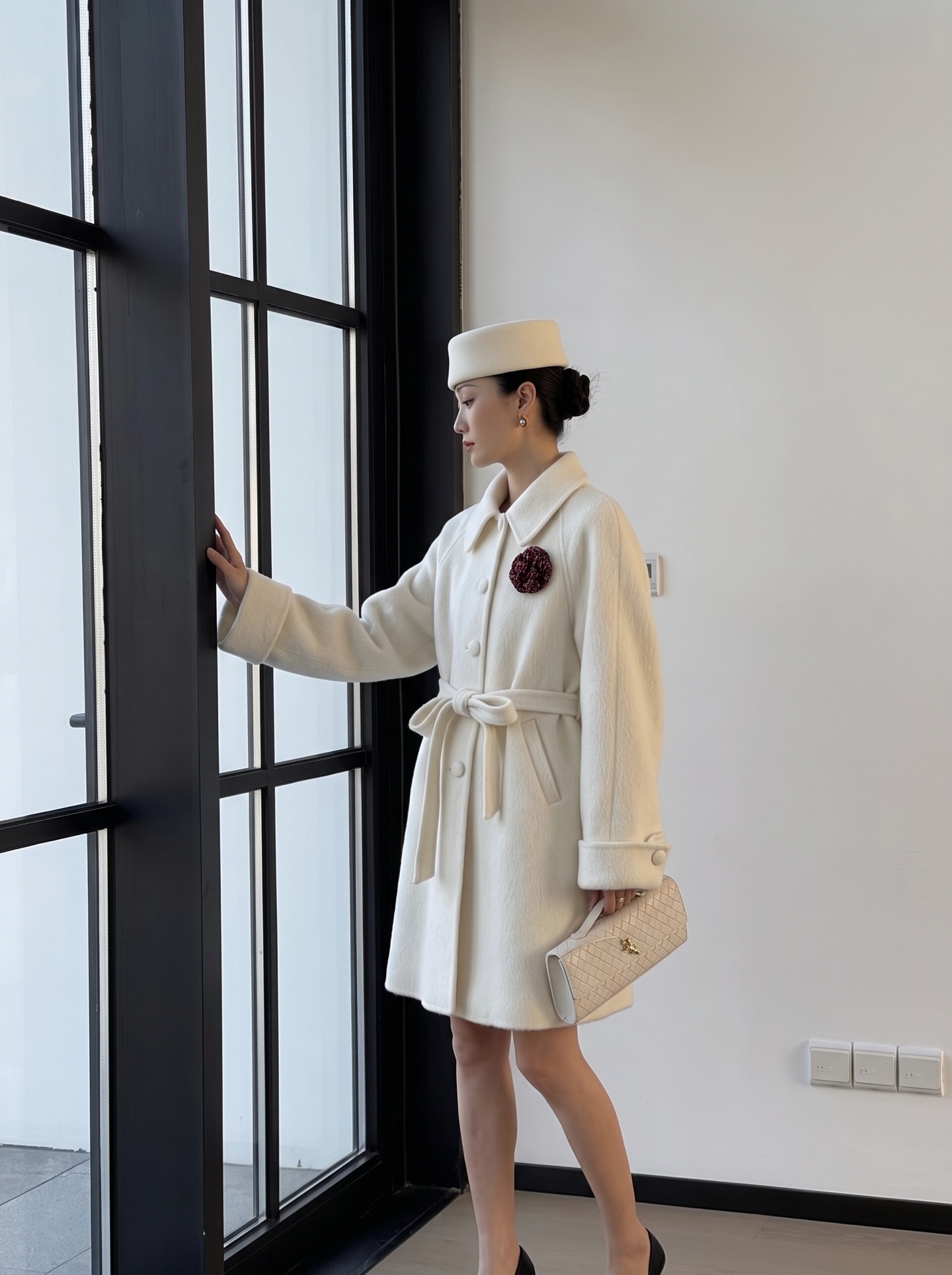 Chan 26fw 3d floarl belted overcoats