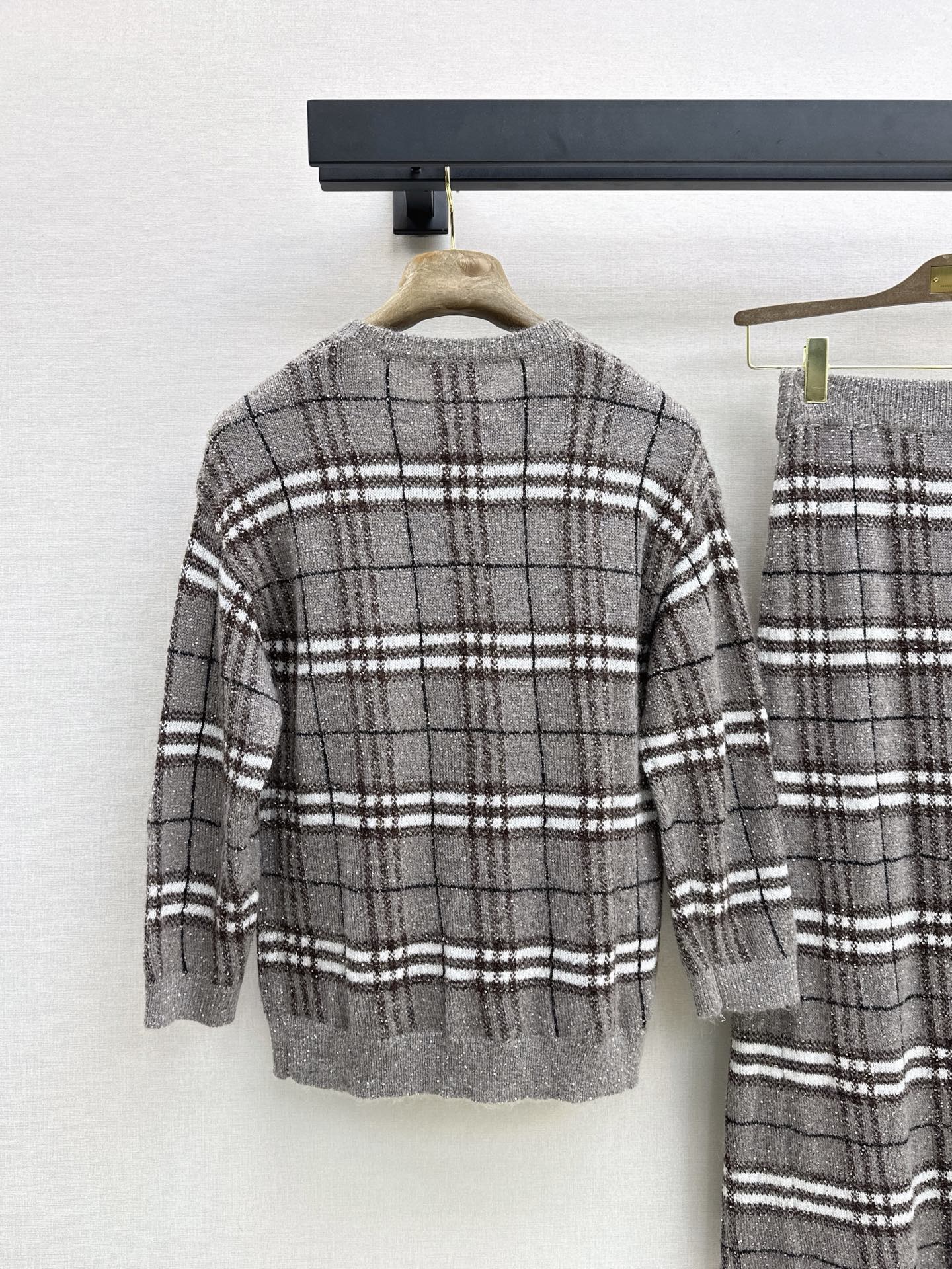 Brun 26fw check sweater skirt sets