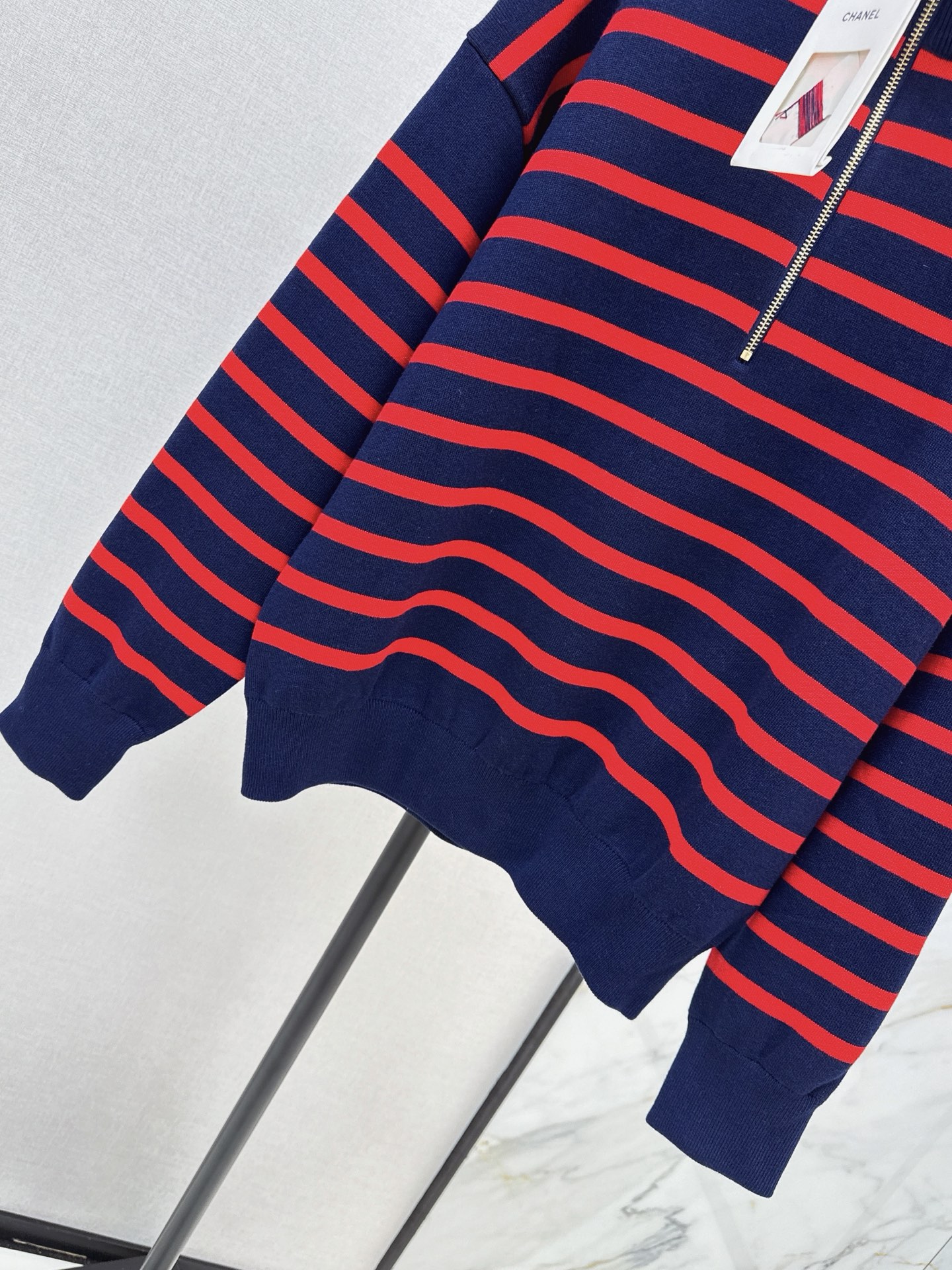 Chan 26fw stripe zip-up knit sweater