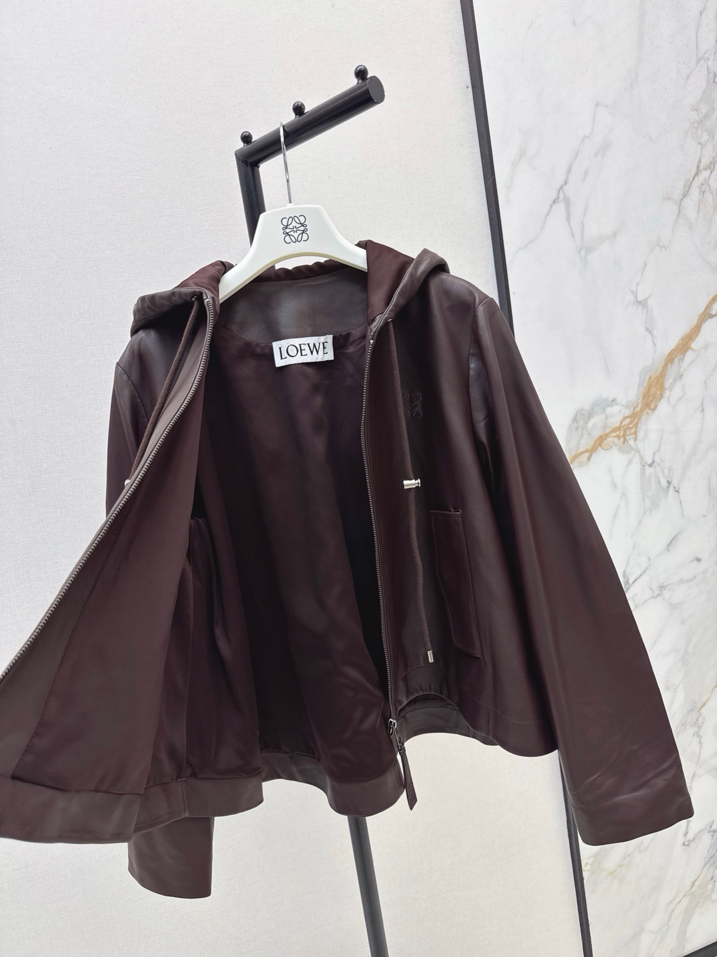 Loe 26fw leather hooded jacket