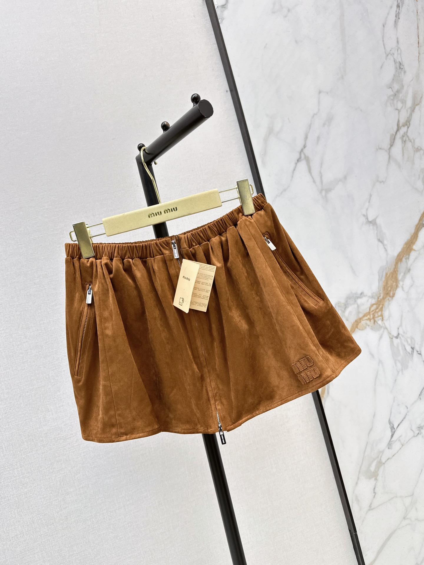 Miu 26fw suede-effect mini skirt