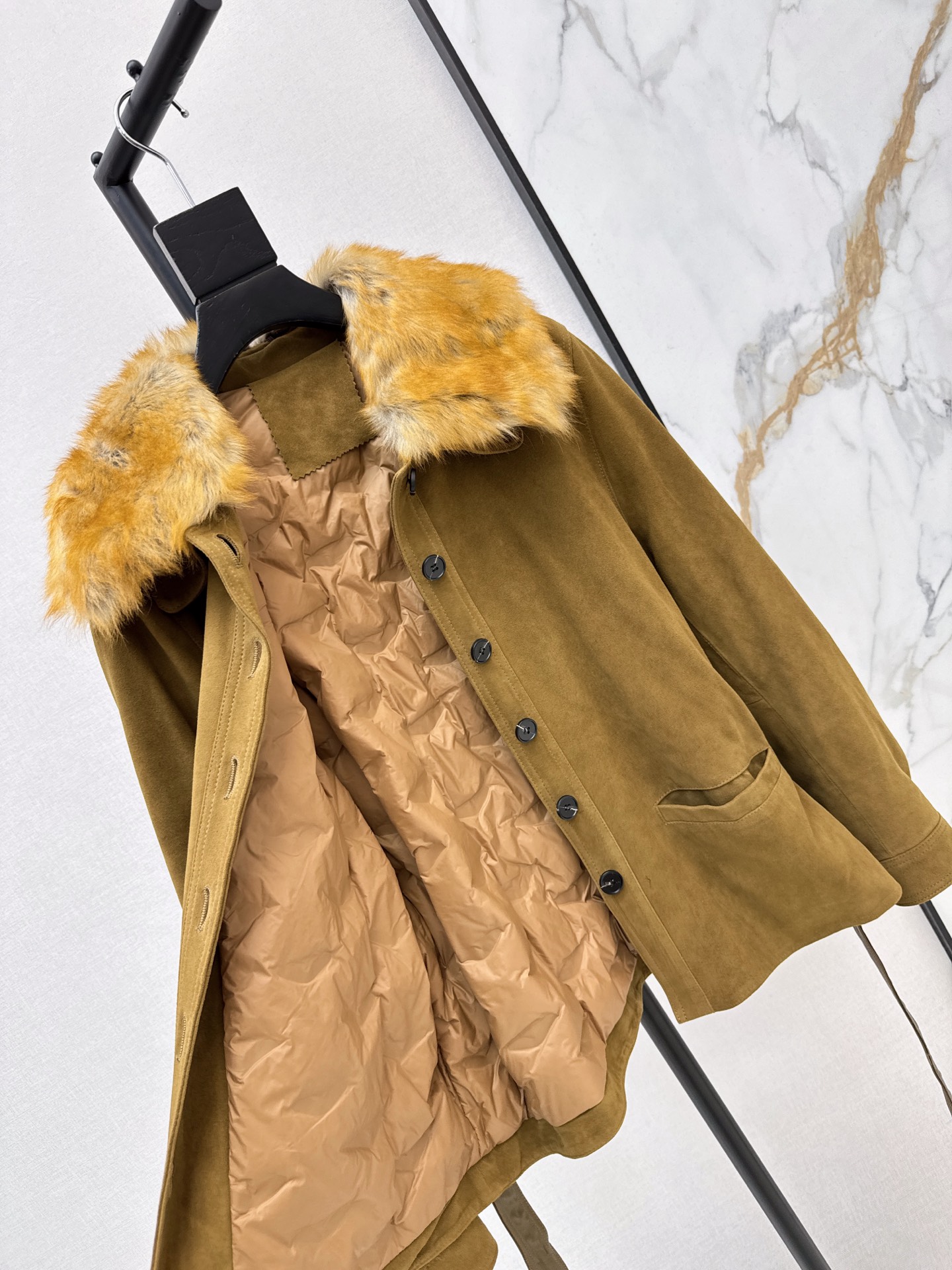 Sain 26fw suede fleece belted leather jacket