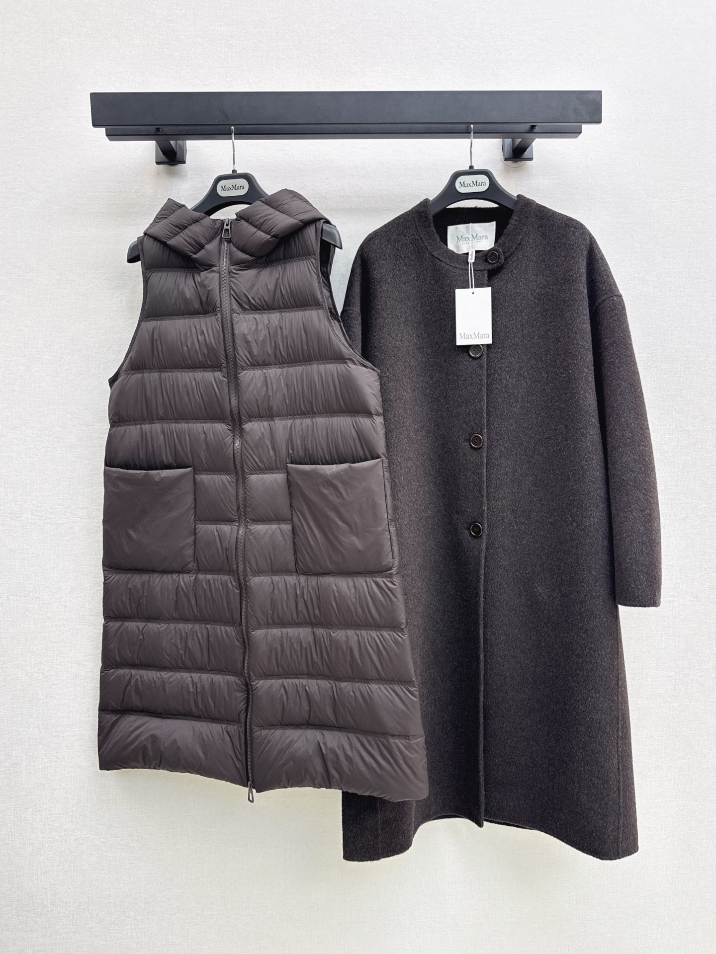Max 26fw hooded down vest woolen overcoats sets