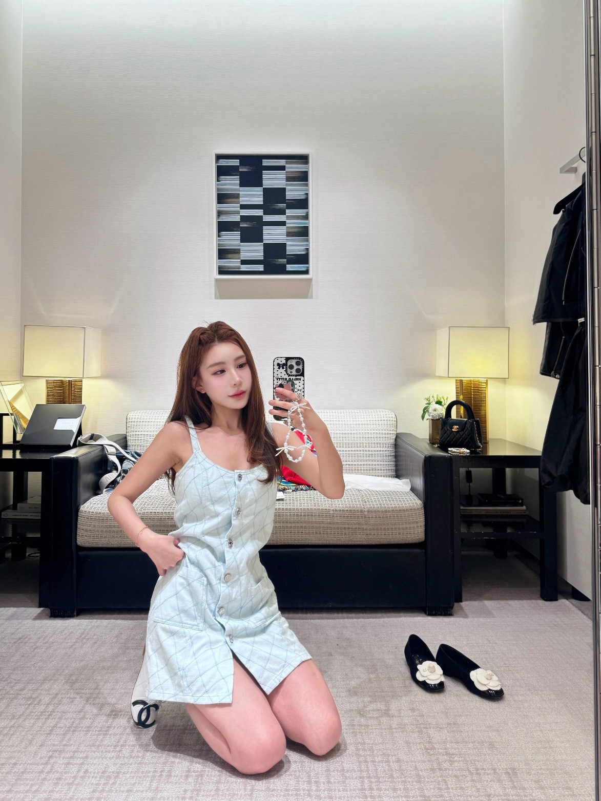 Chan 26ss denim embroidery slip dress