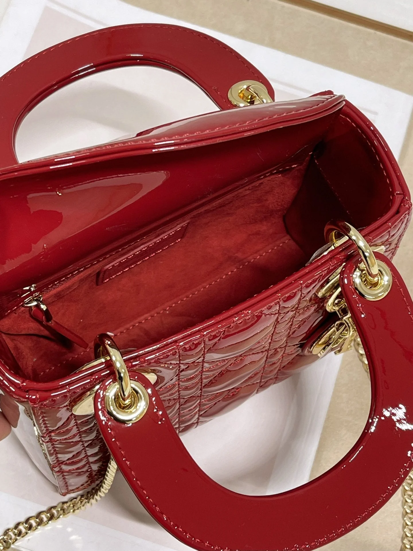 DO Mini Lady Bag Cherry Red Patent Cannage Calfskin