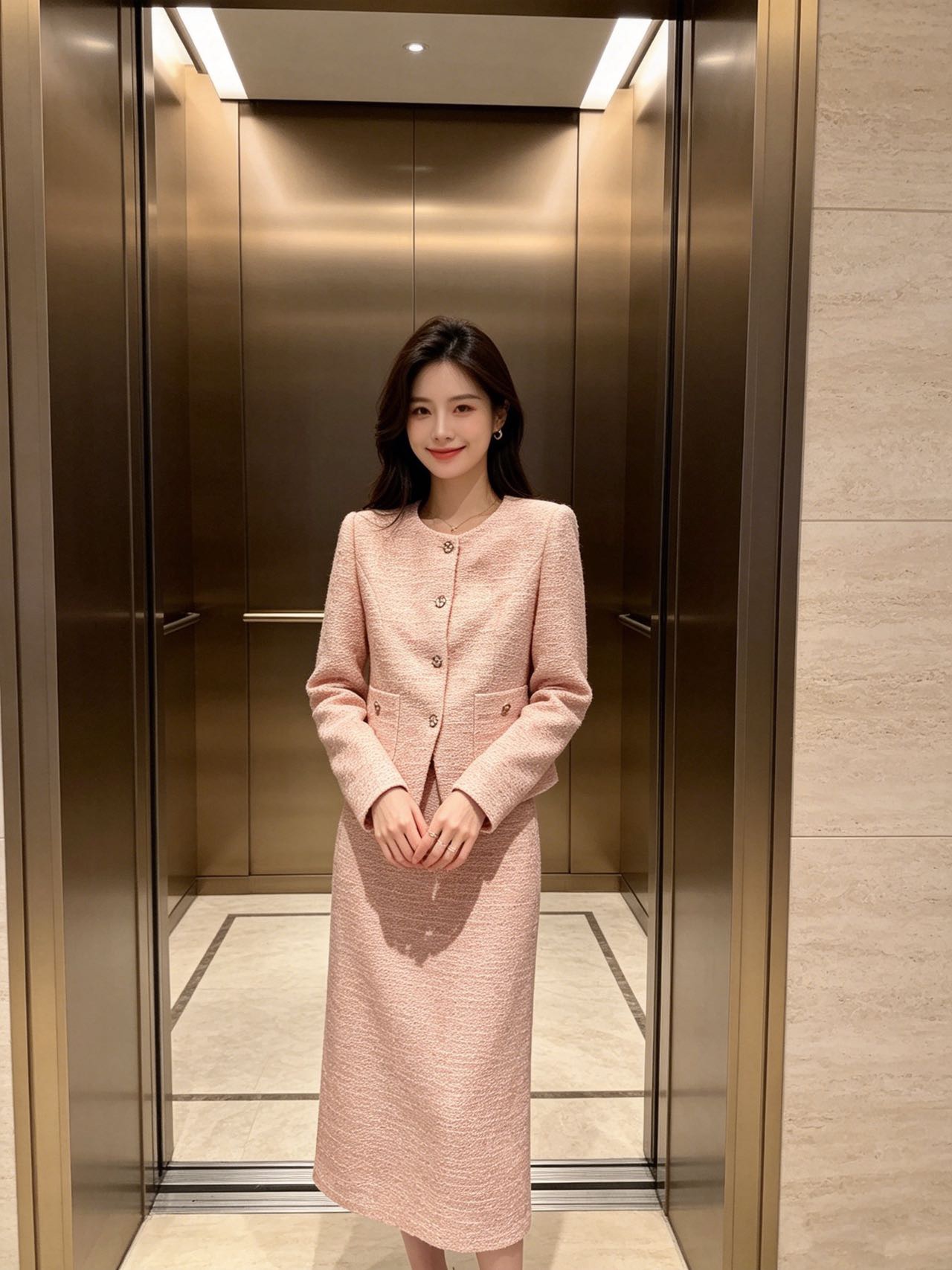 Chan 26fw tweed woven jacket skirt sets